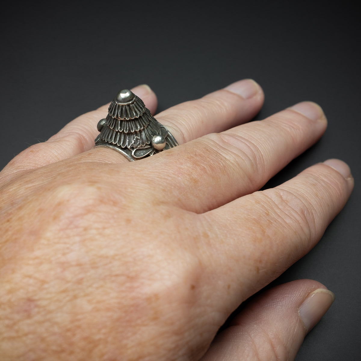 Antique Silver Crown Ring from Laos Vintage Ethnic Jewellery