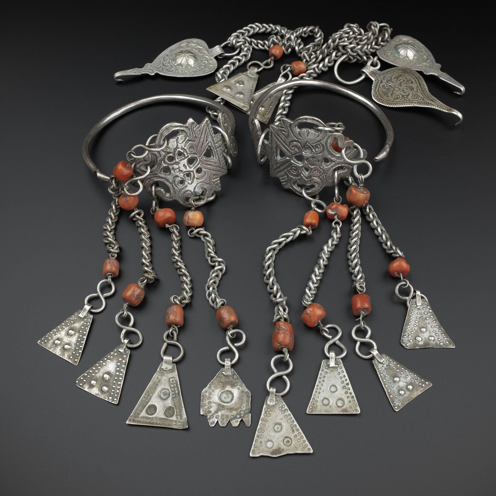 Antique Moroccan Silver Headdress & Temporals, Middle Atlas Mountains - RARE