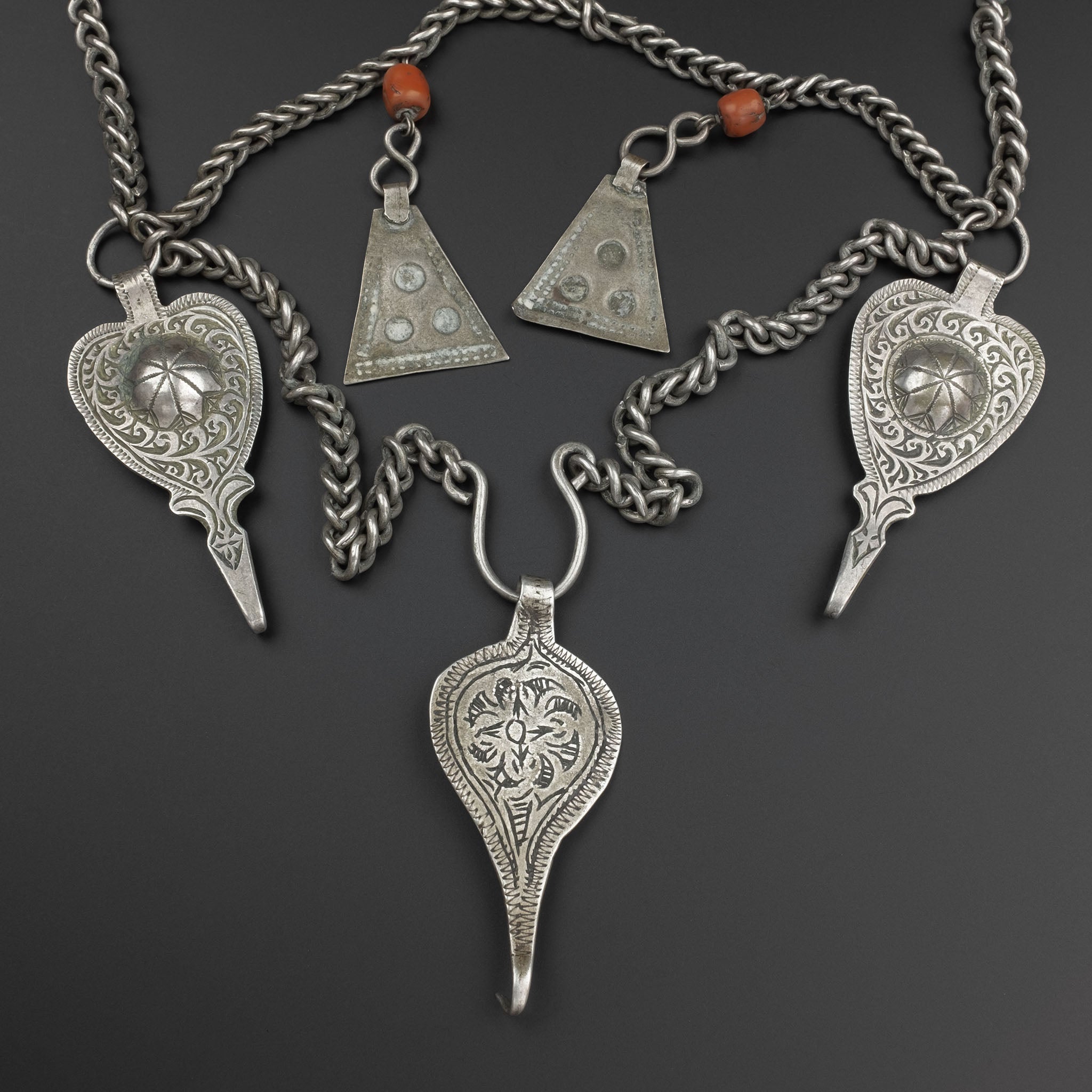 Antique Moroccan Silver Headdress & Temporals, Middle Atlas Mountains - RARE