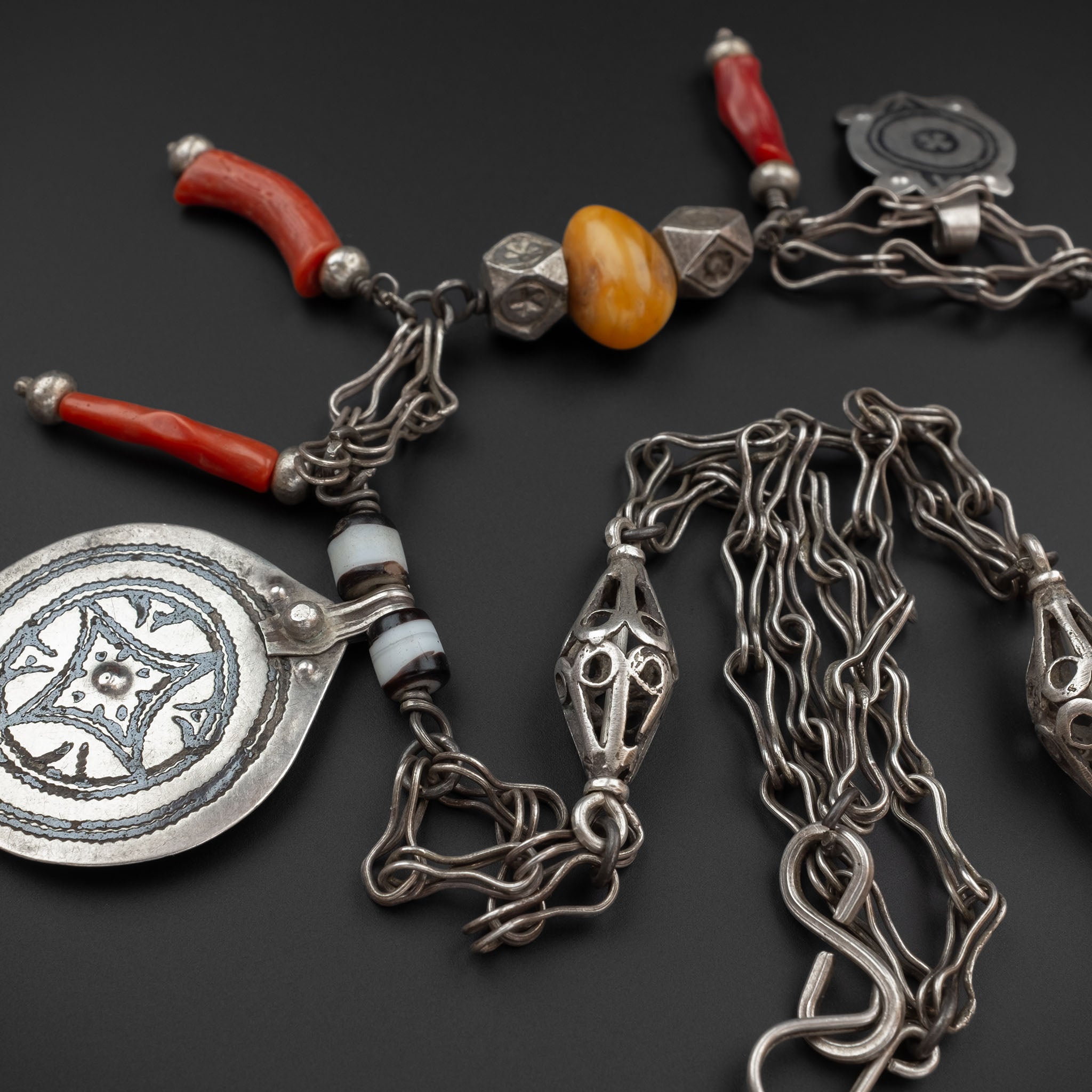 Moroccan Silver & Coral Berber Necklace