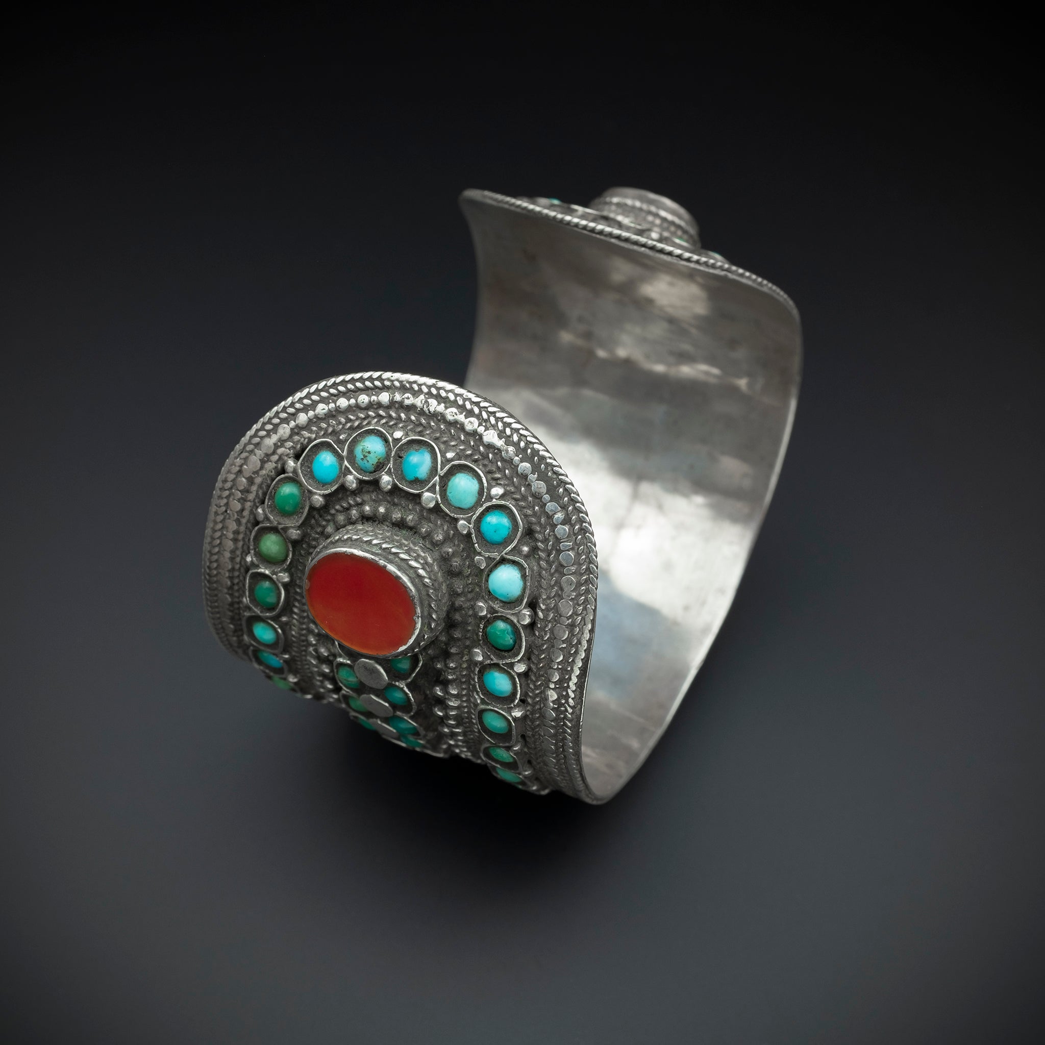 RARE Antique Silver & Turquoise Cuff Bracelet, Bukhara (Uzbekistan)