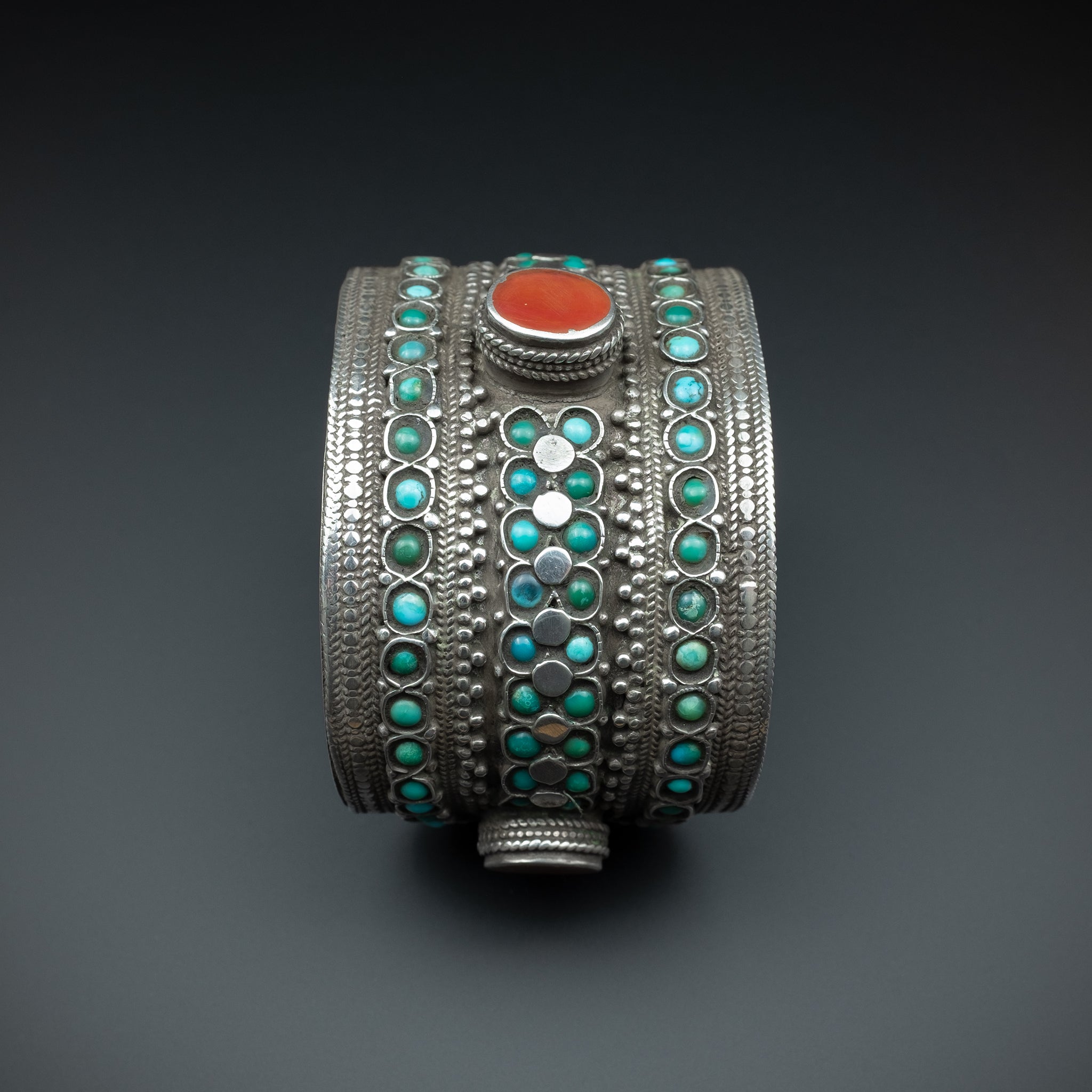 RARE Antique Silver & Turquoise Cuff Bracelet, Bukhara (Uzbekistan)