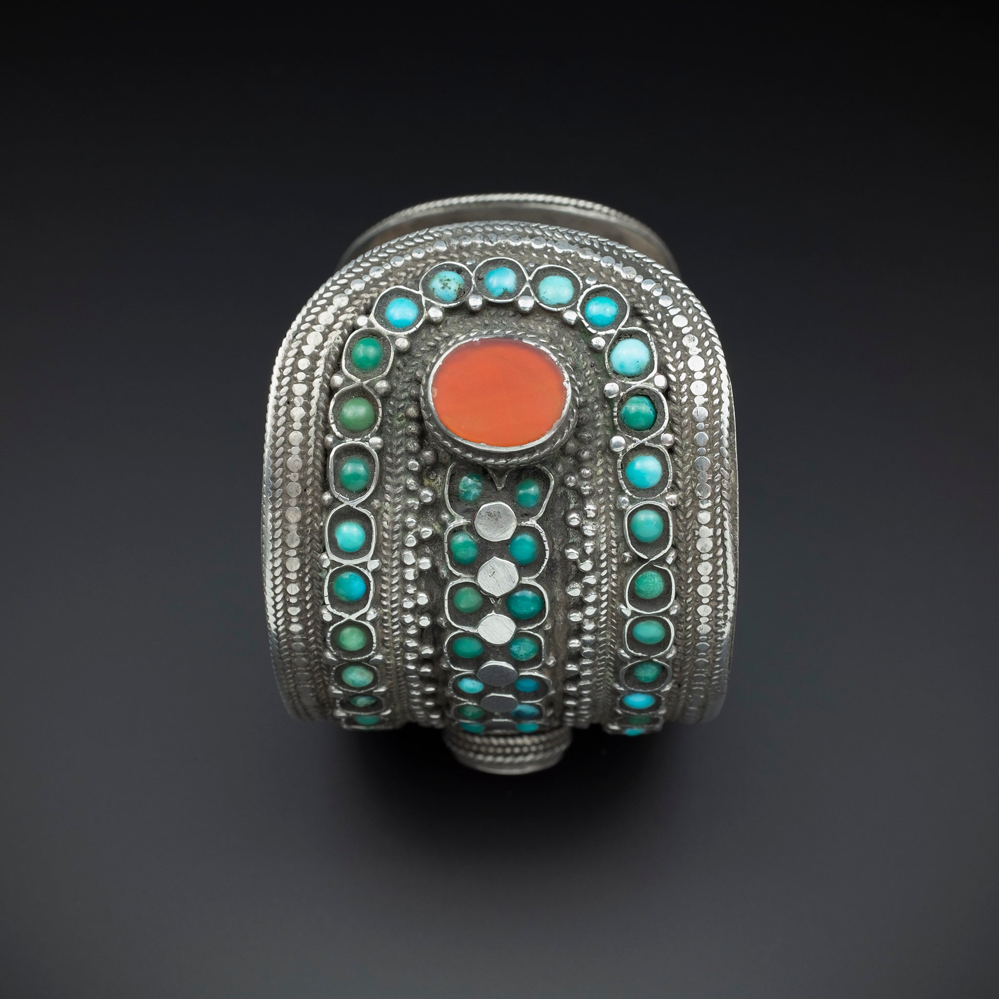 RARE Antique Silver & Turquoise Cuff Bracelet, Bukhara (Uzbekistan)