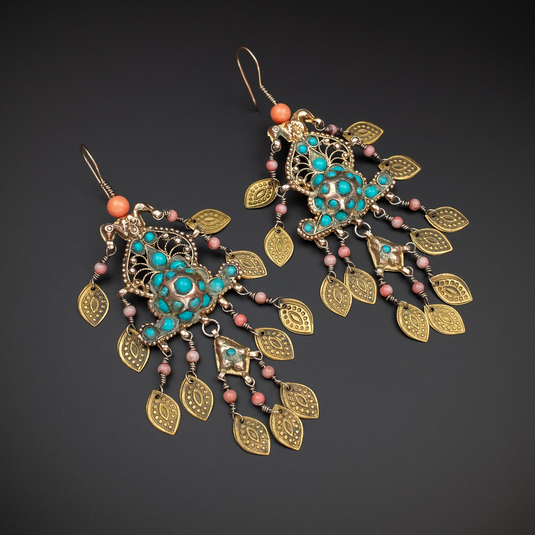 RARE Old Gilded Silver Earrings, Bukhara, Uzbekistan