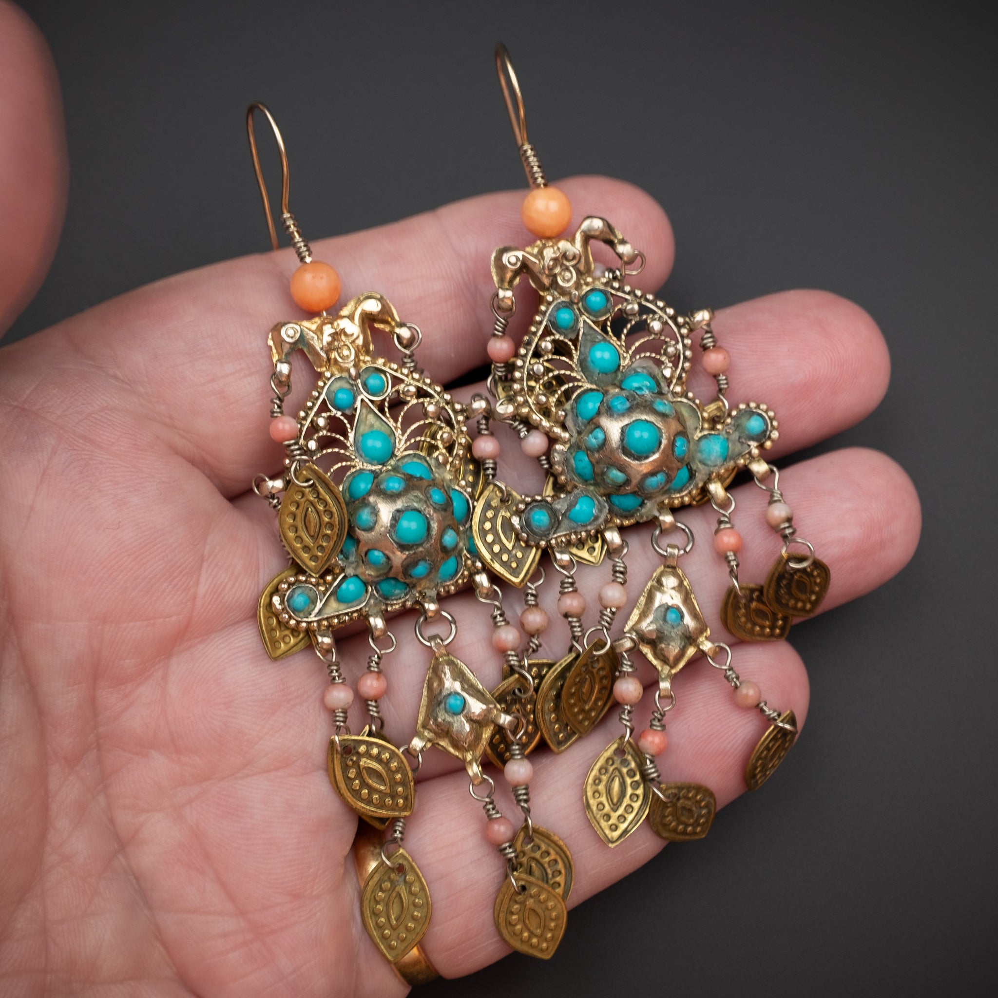 RARE Old Gilded Silver Earrings, Bukhara, Uzbekistan