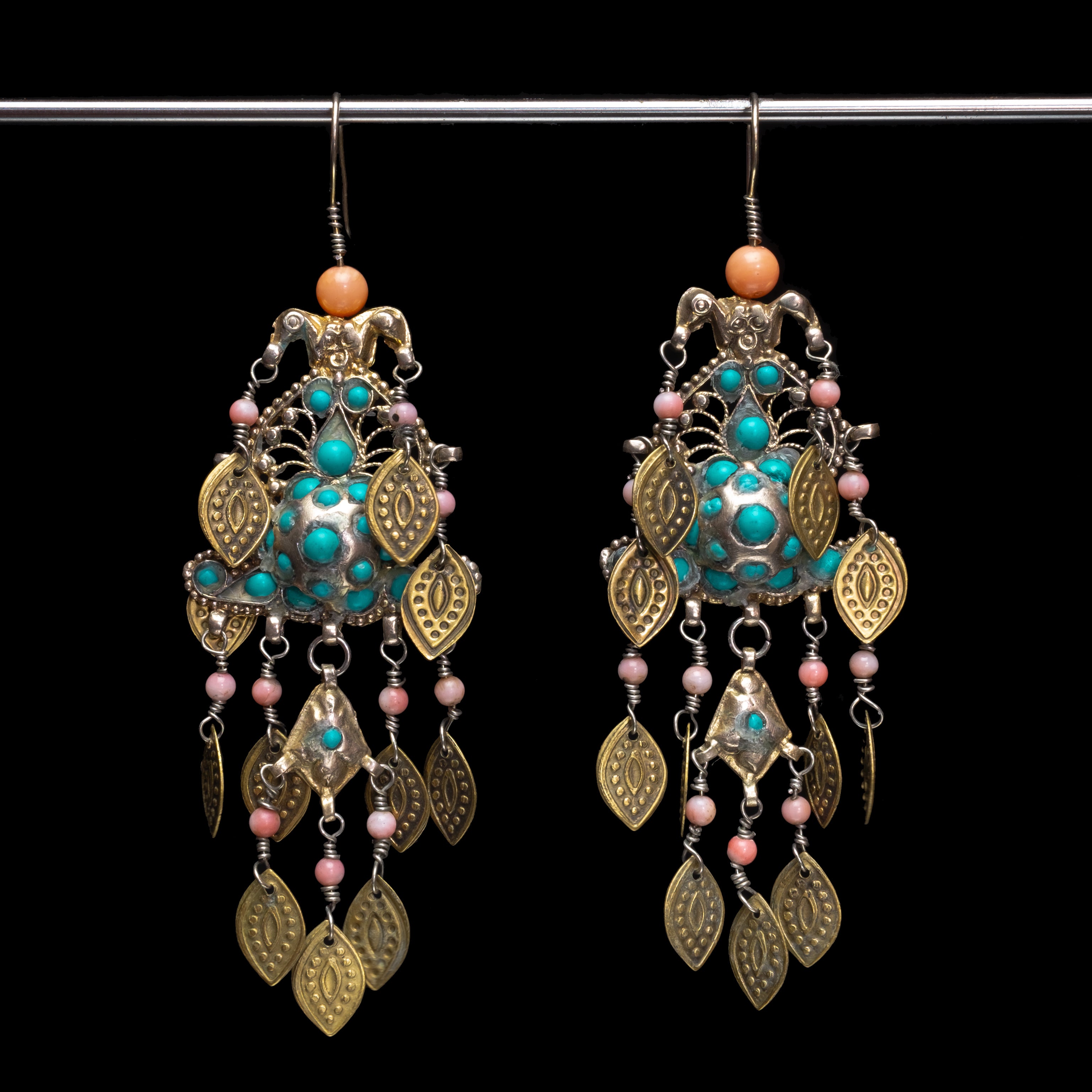 RARE Old Gilded Silver Earrings, Bukhara, Uzbekistan