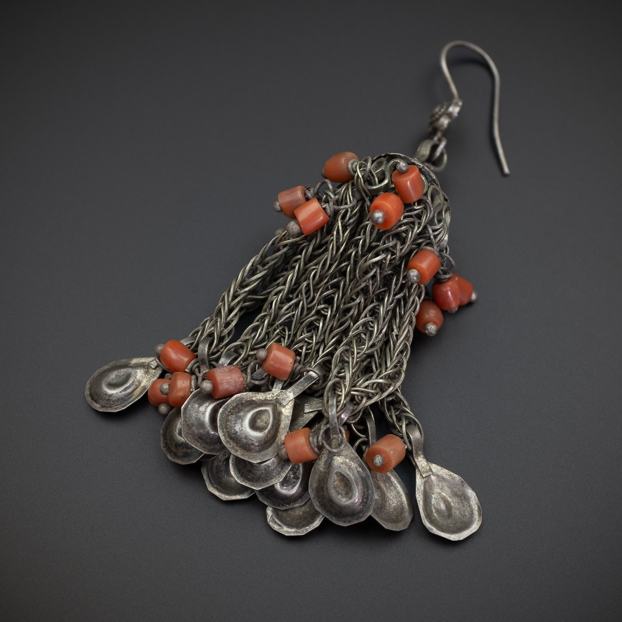 RARE Antique Silver & Coral Earrings, Bukhara, Uzbekistan