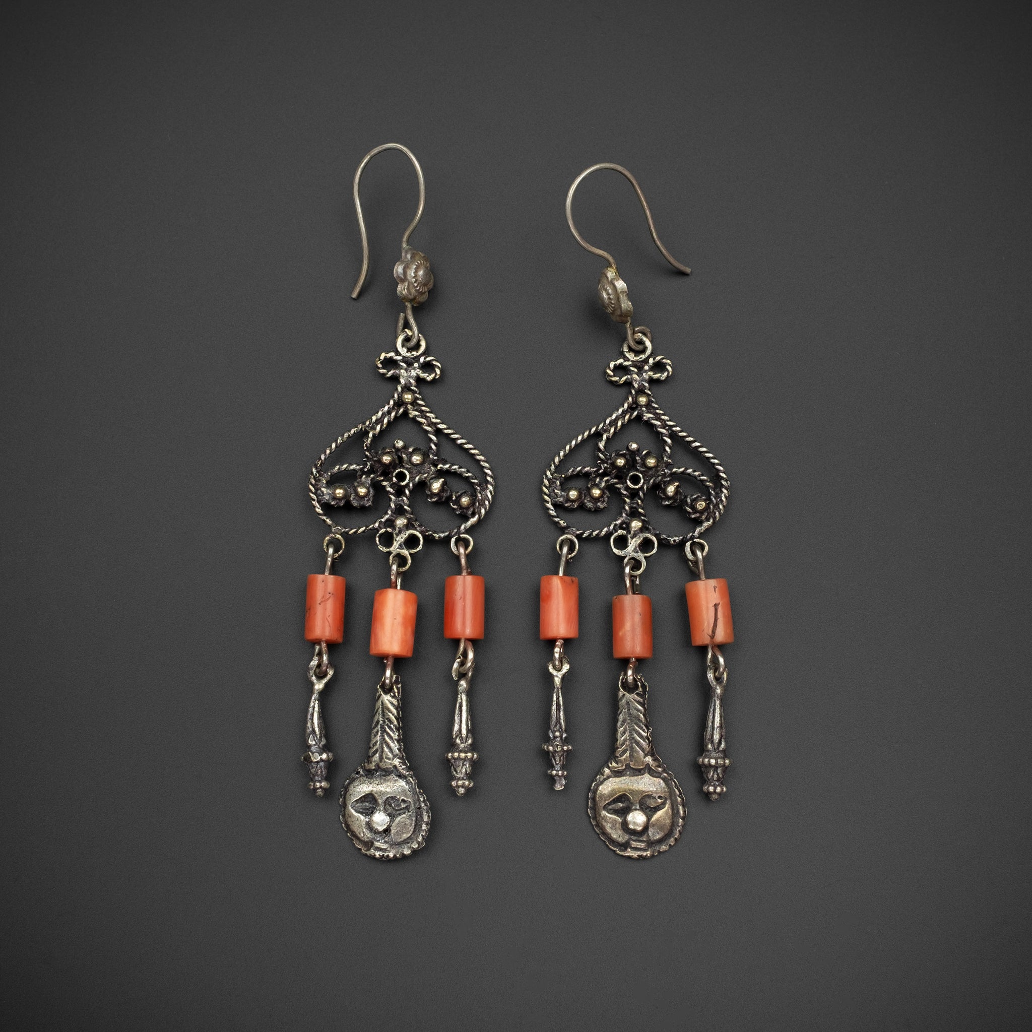 Antique Silver & Coral Earrings