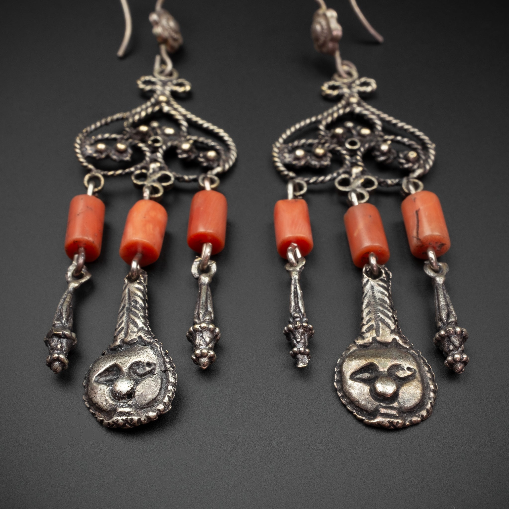 Antique Silver & Coral Earrings