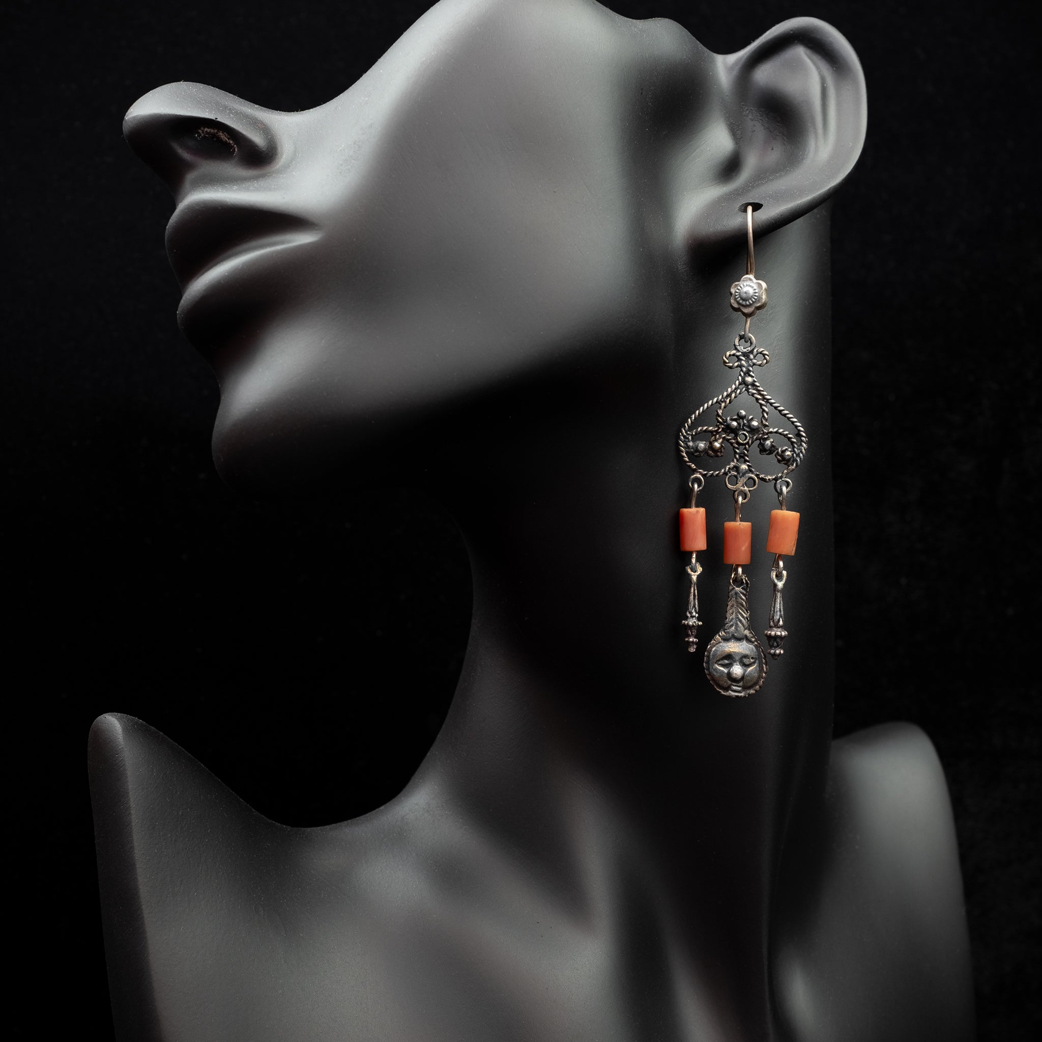 RARE Antique Silver and Coral Earrings, Bukhara, Uzbekistan
