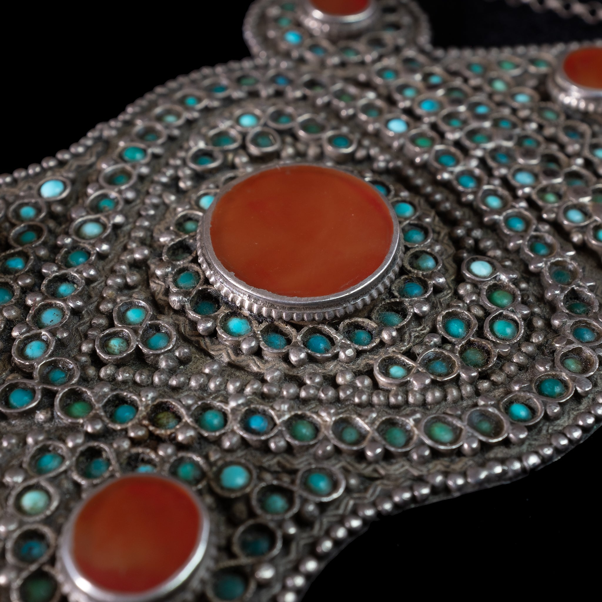 RARE Antique Silver, Carnelian & Turquoise Pendant, Bukhara, Uzbekistan
