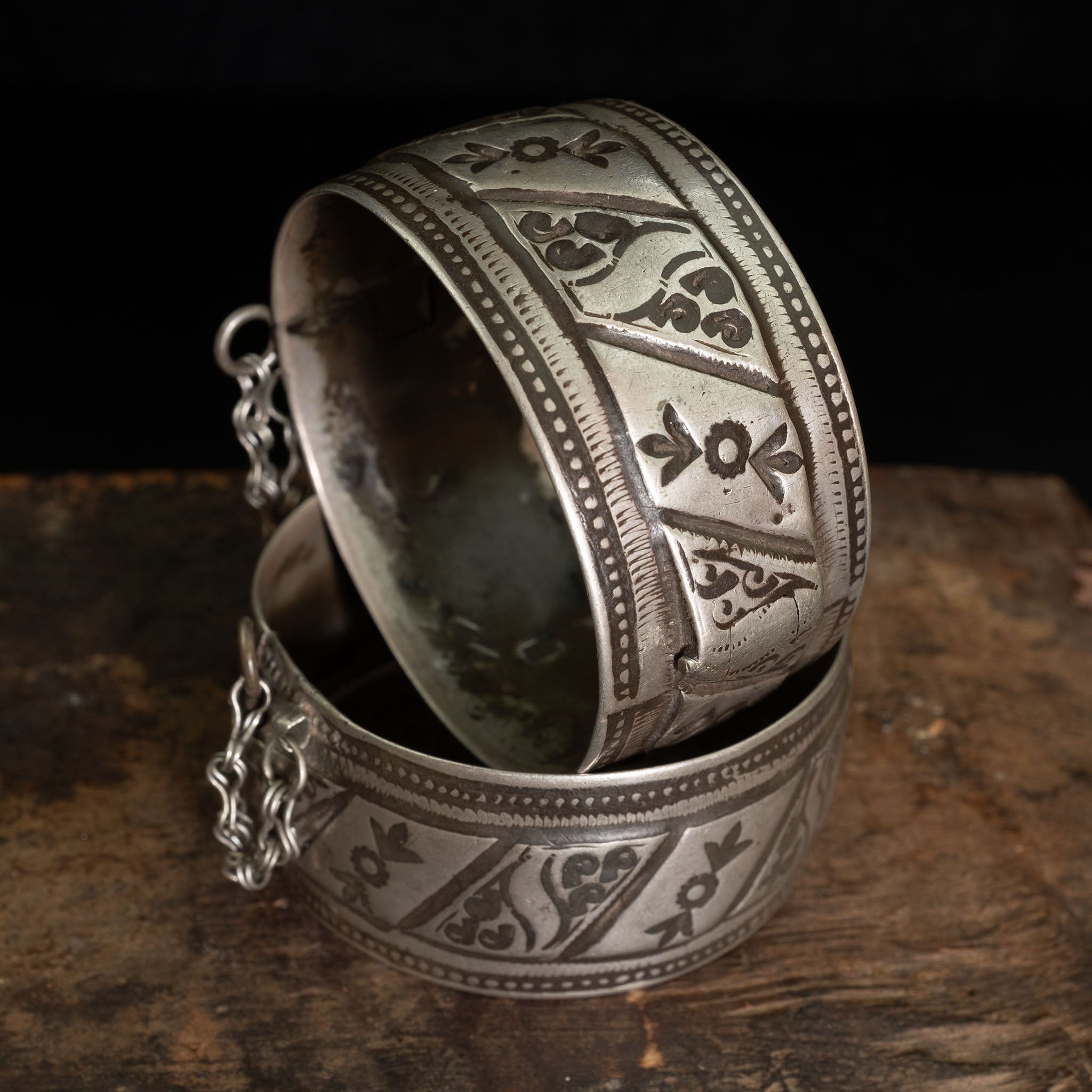 Rare Old Silver Berber Bracelets (Pair), Chtouka Ait Baha, Morocco
