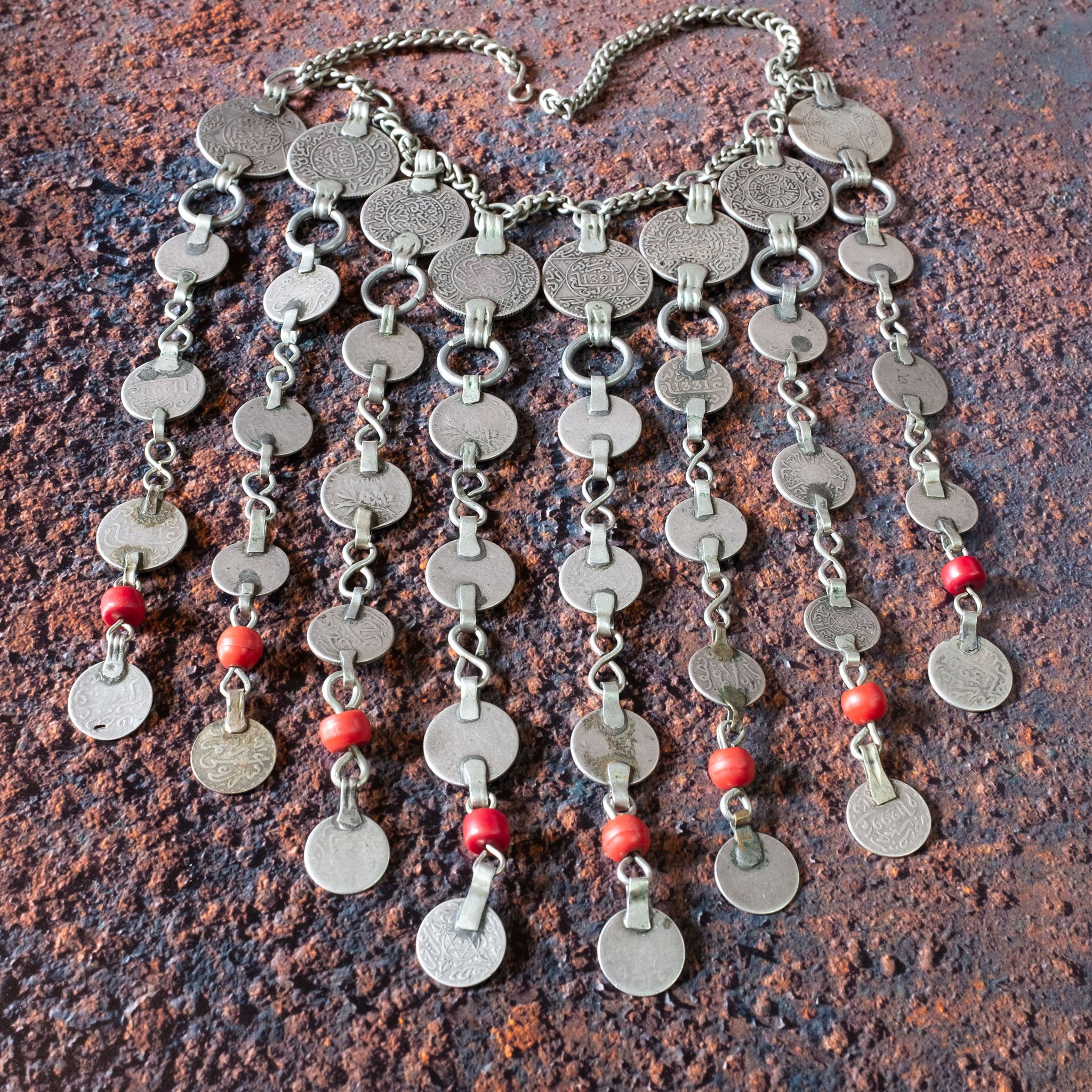 Old Moroccan Silver Coin Necklace