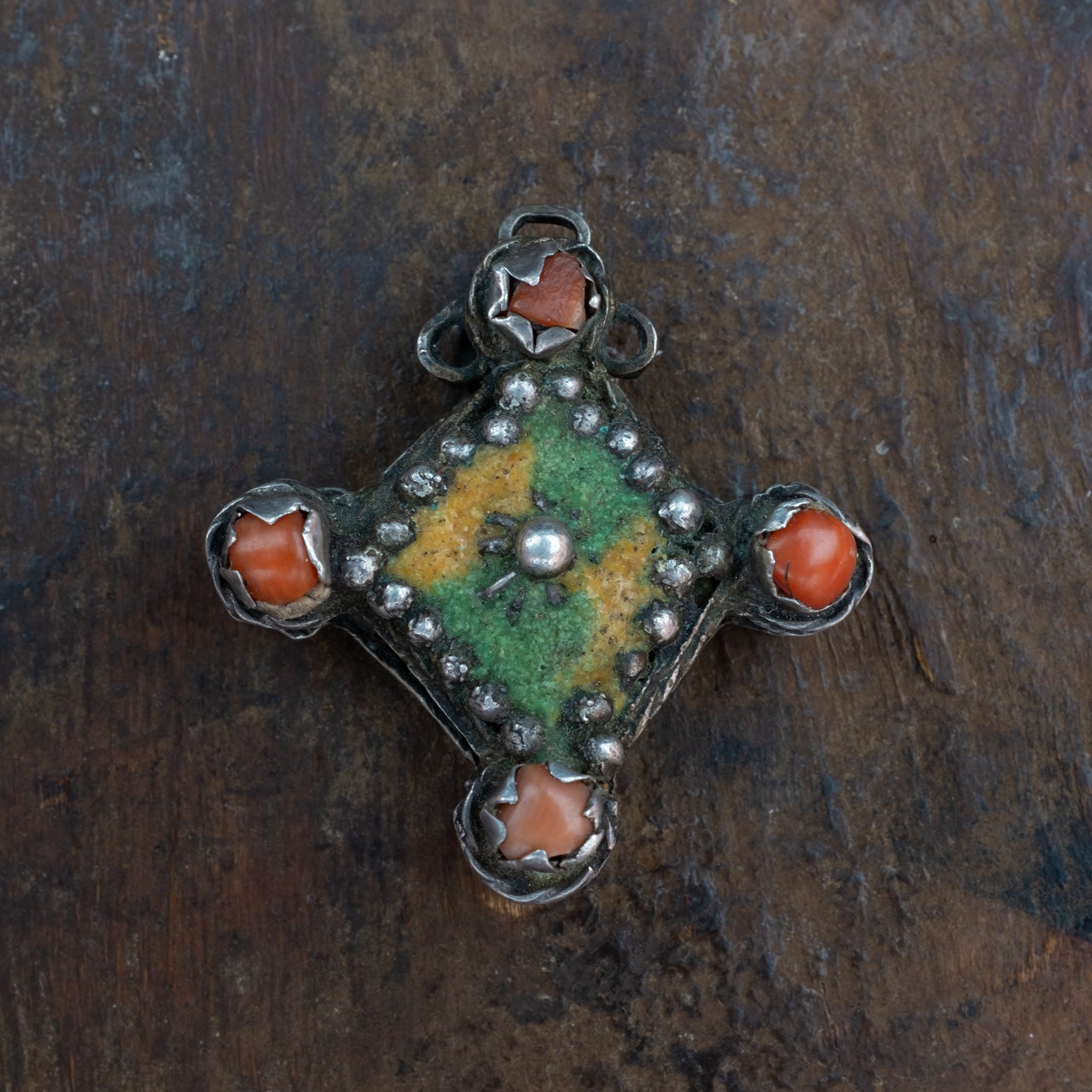 Rare Antique Figuig Enamel Cross