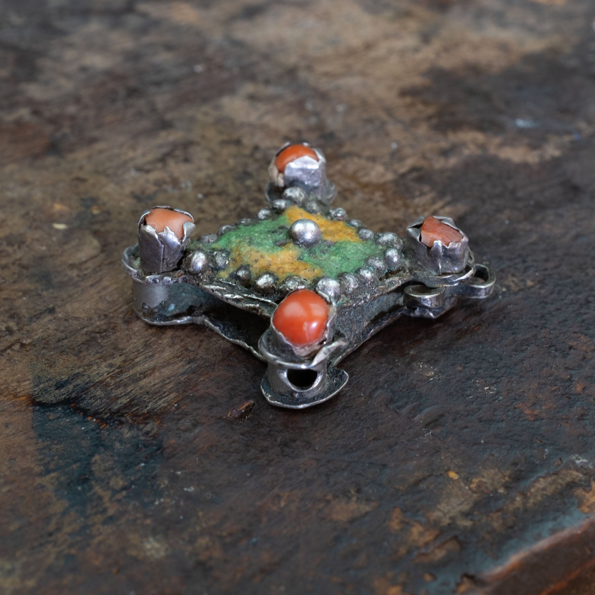 Rare Antique Figuig Enamel Cross