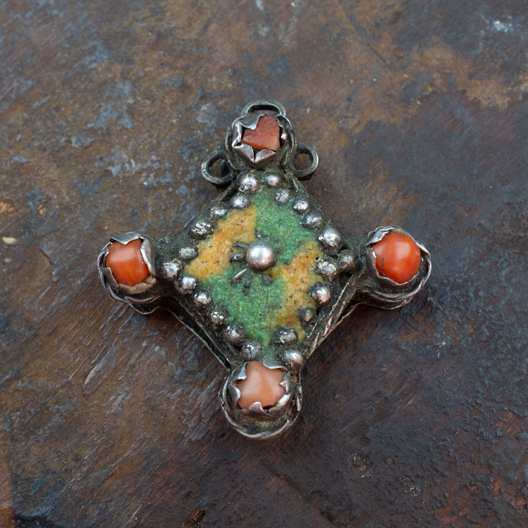 Rare Antique Figuig Enamel Cross