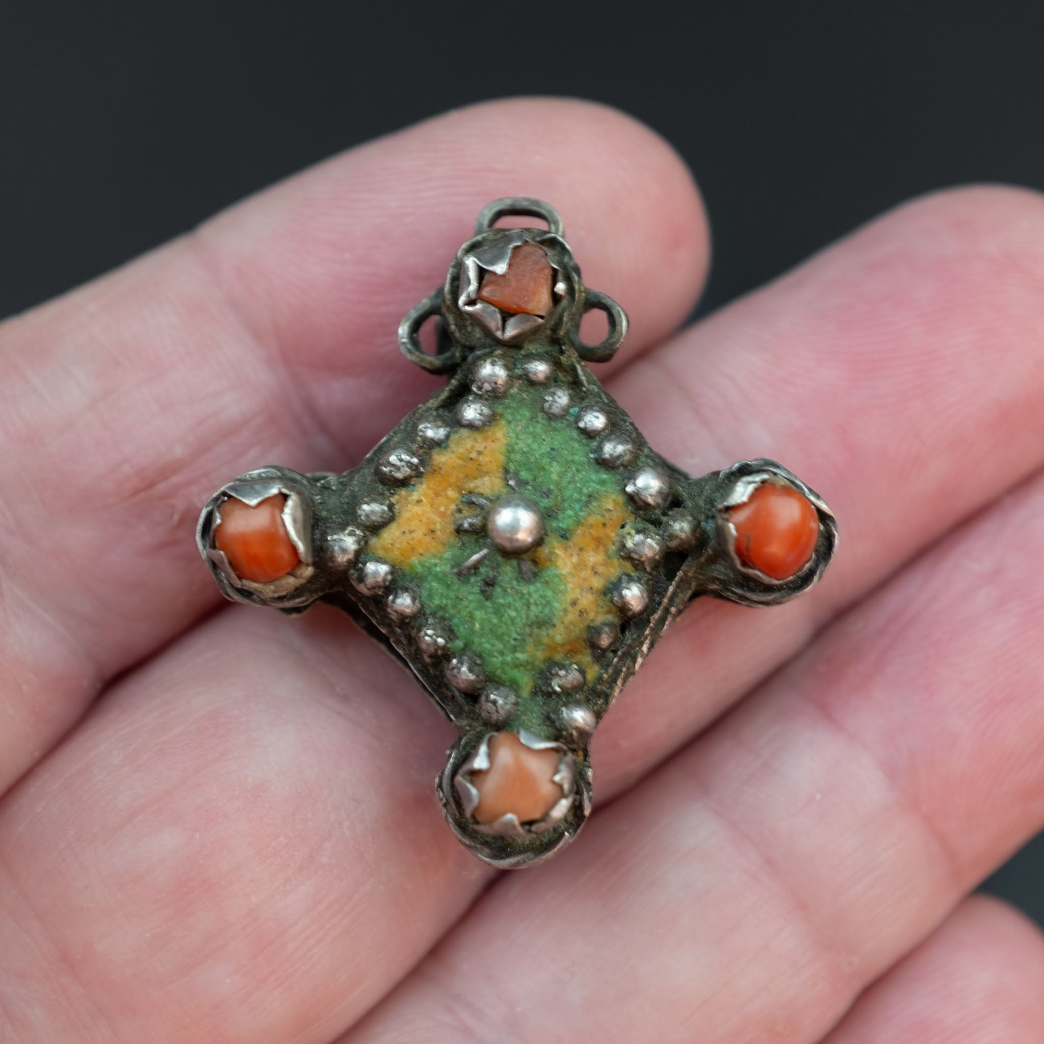 Rare Antique Figuig Enamel Cross