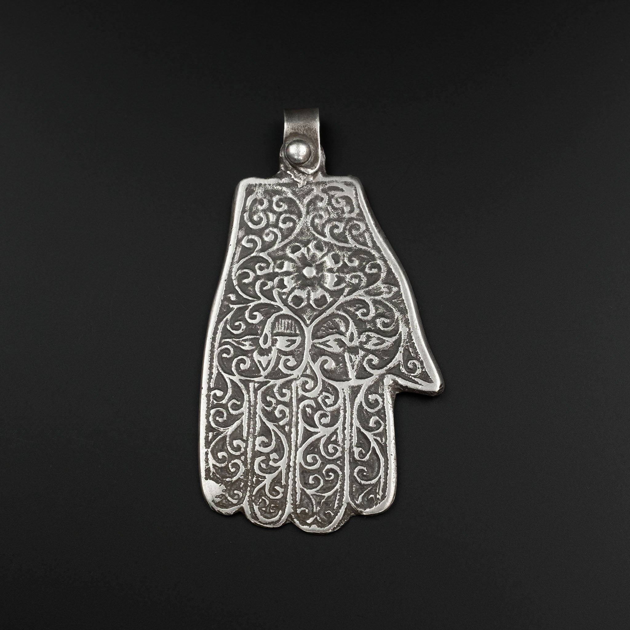 Large Vintage Moroccan Silver Khamsa (Hamsa) on Leather Cord