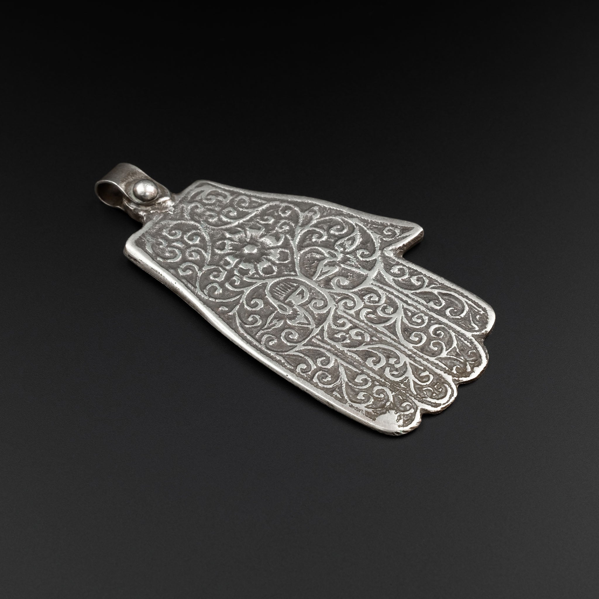 Large Vintage Moroccan Silver Khamsa (Hamsa) on Leather Cord