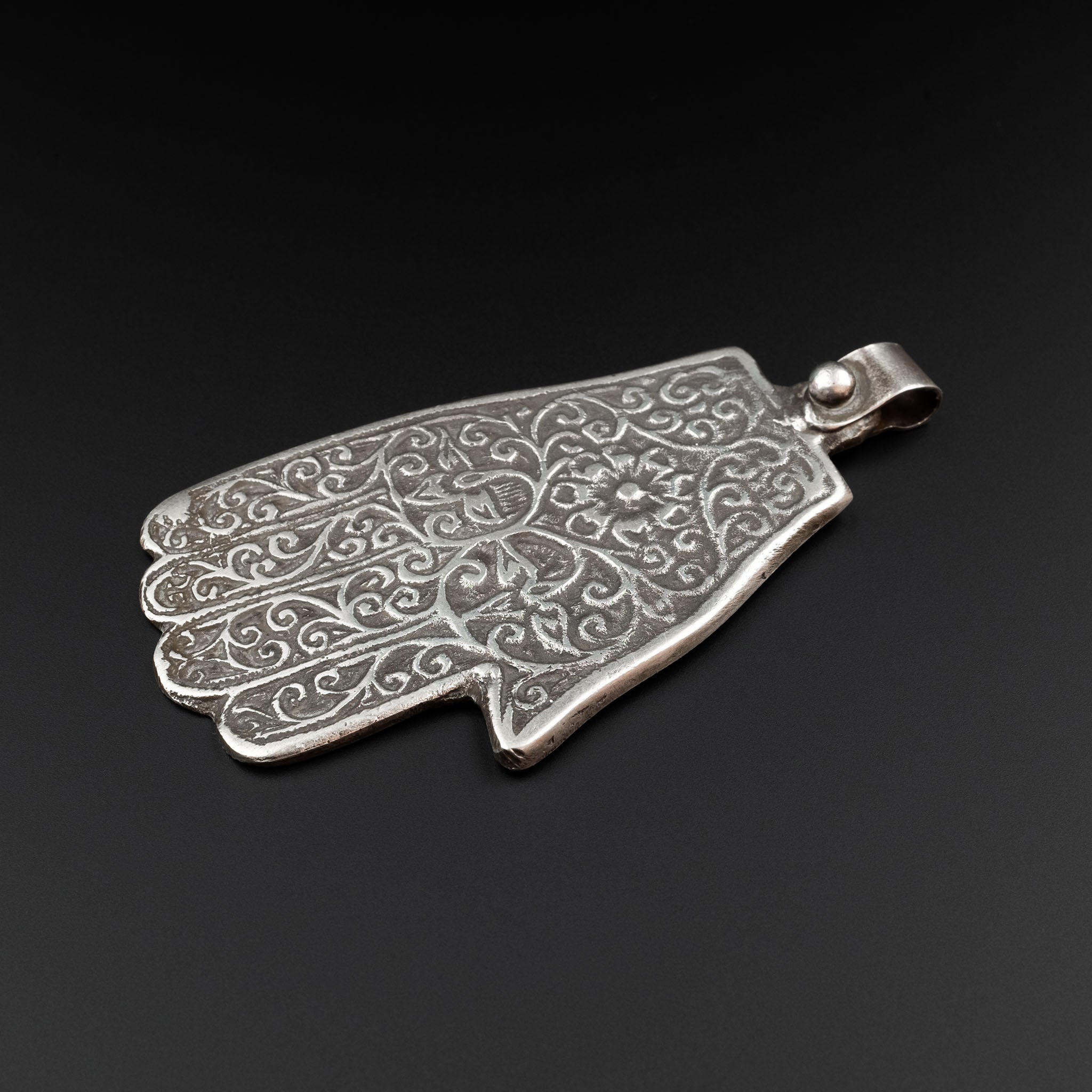 Large Vintage Moroccan Silver Khamsa (Hamsa) on Leather Cord