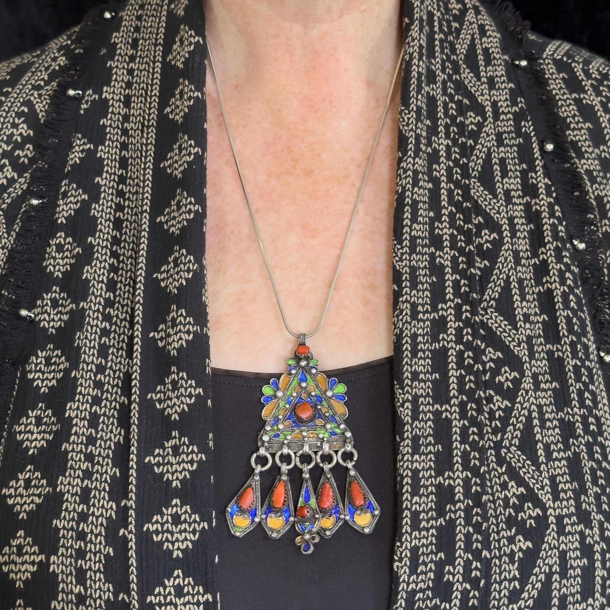 Vintage Kabyle Enamelled Pendant, Kabylie, Algeria