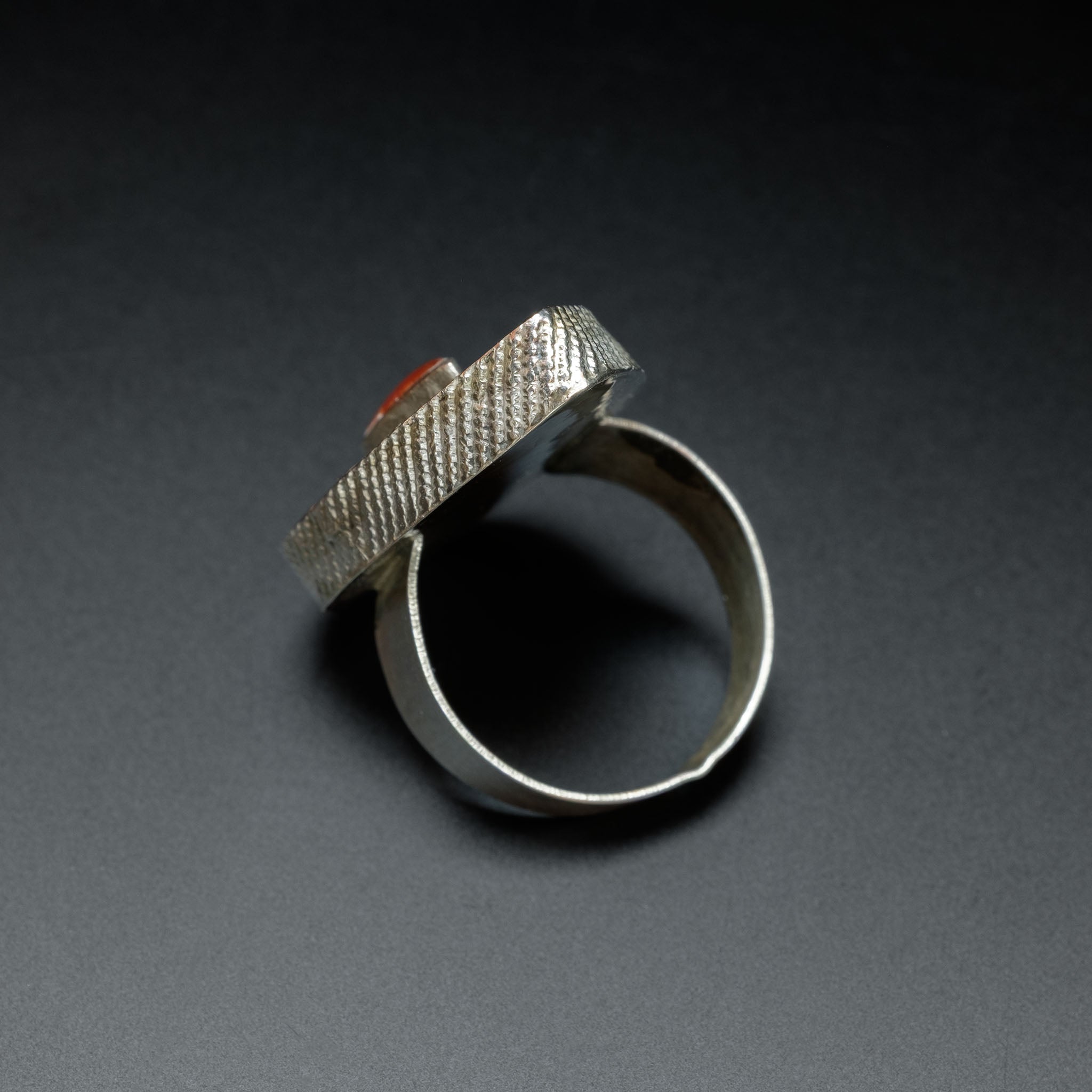 Vintage Silver Gilded Kazakh Teardrop Ring, Central Asia