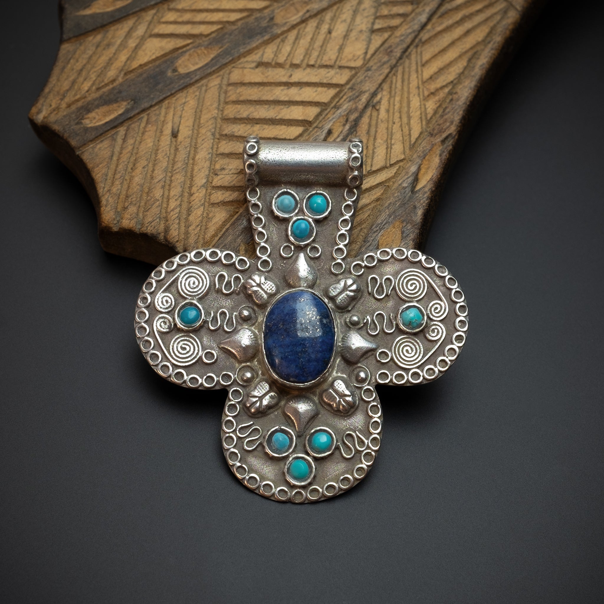 Silver, Turquoise & Lapis Lazuli ‘Foulet’ Khamsa, Kazakhstan