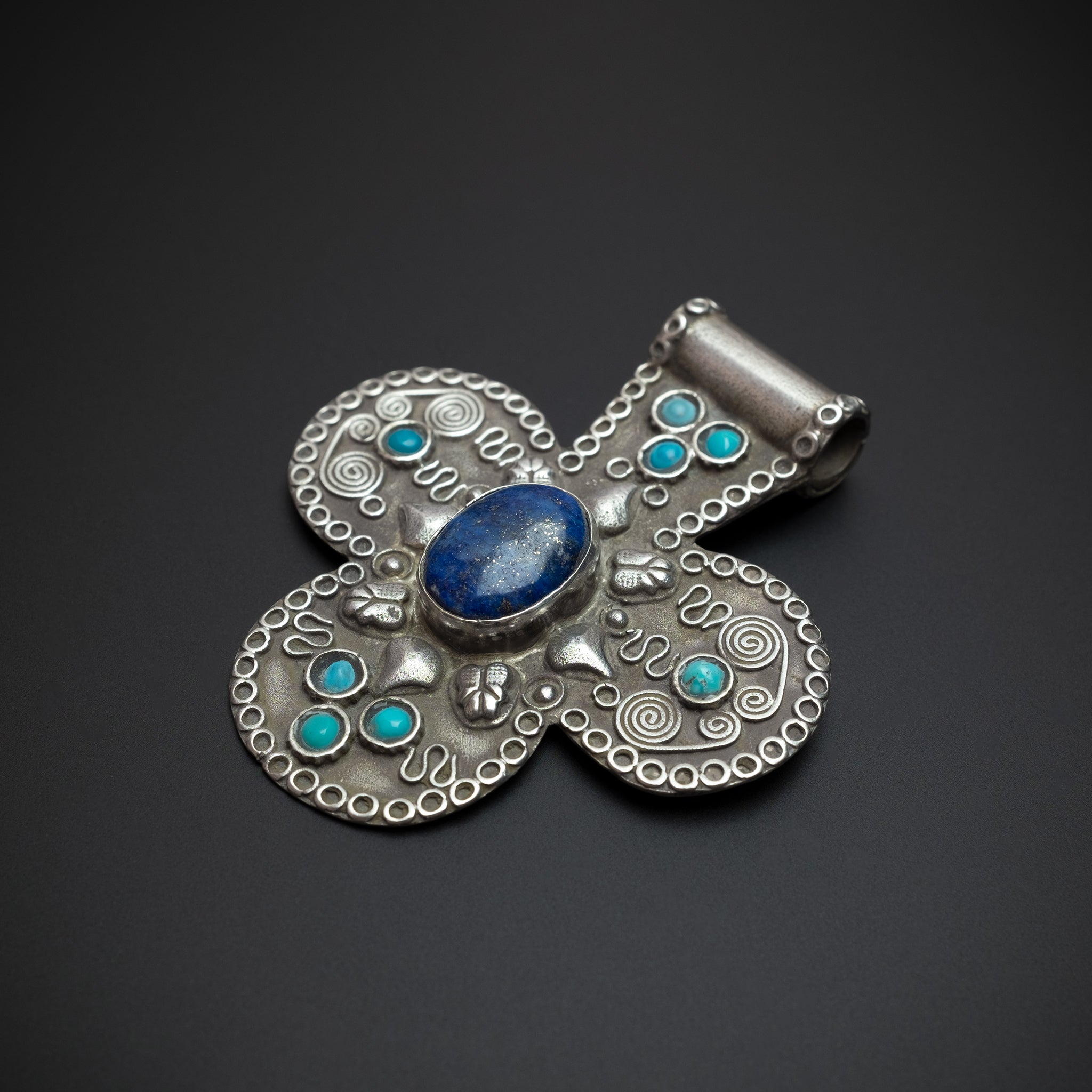 Silver, Turquoise & Lapis Lazuli ‘Foulet’ Khamsa, Kazakhstan