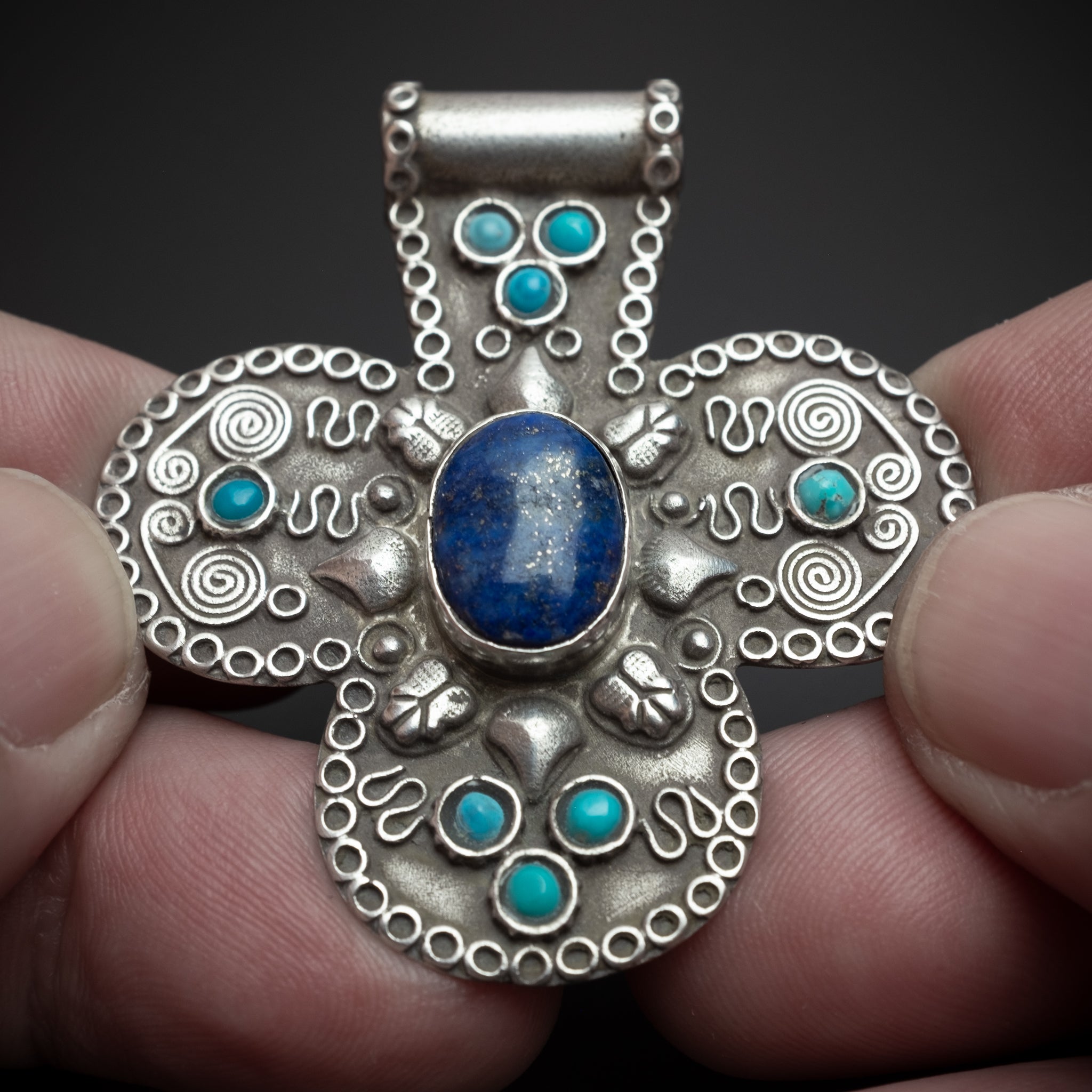 Silver, Turquoise & Lapis Lazuli ‘Foulet’ Khamsa, Kazakhstan