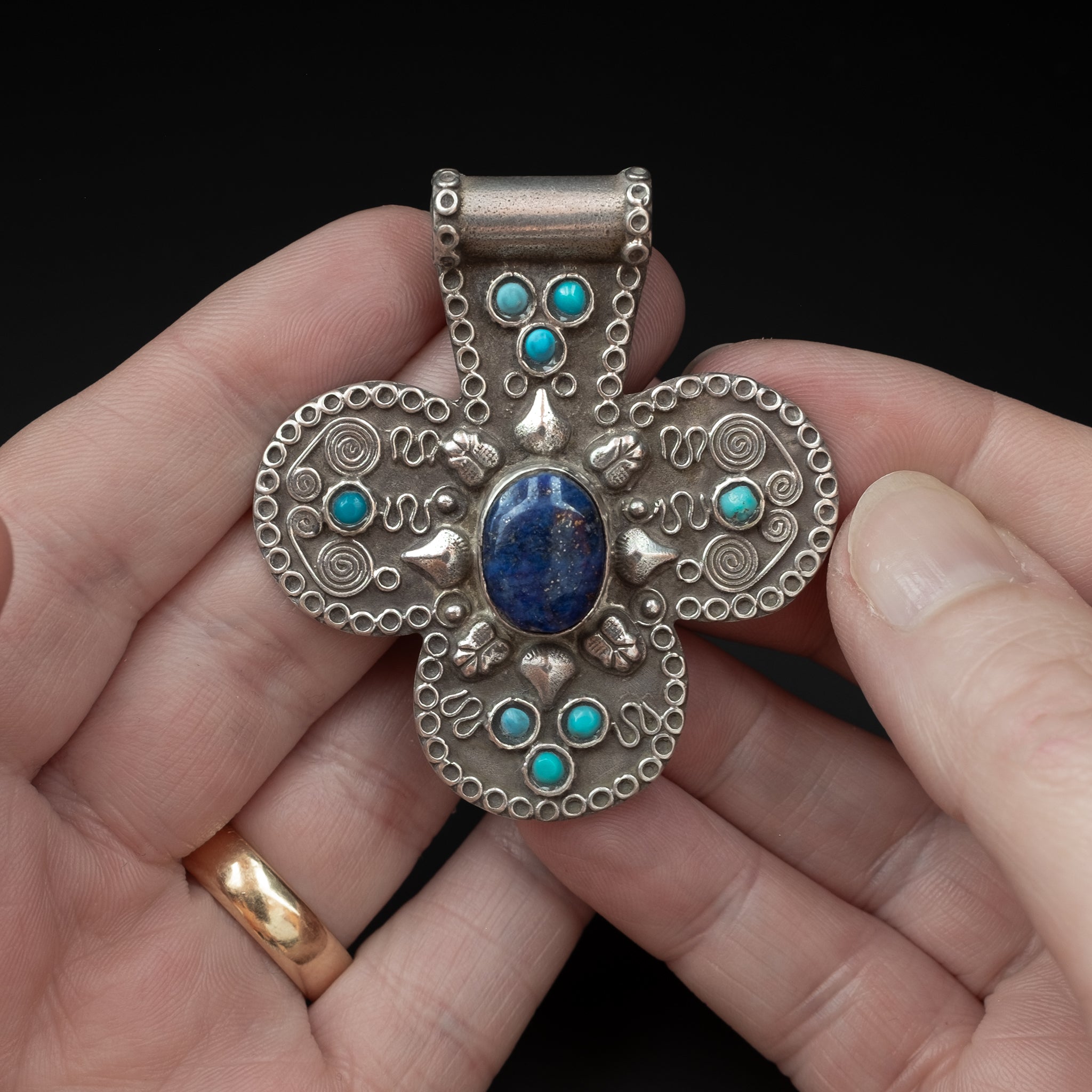 Silver, Turquoise & Lapis Lazuli ‘Foulet’ Khamsa, Kazakhstan