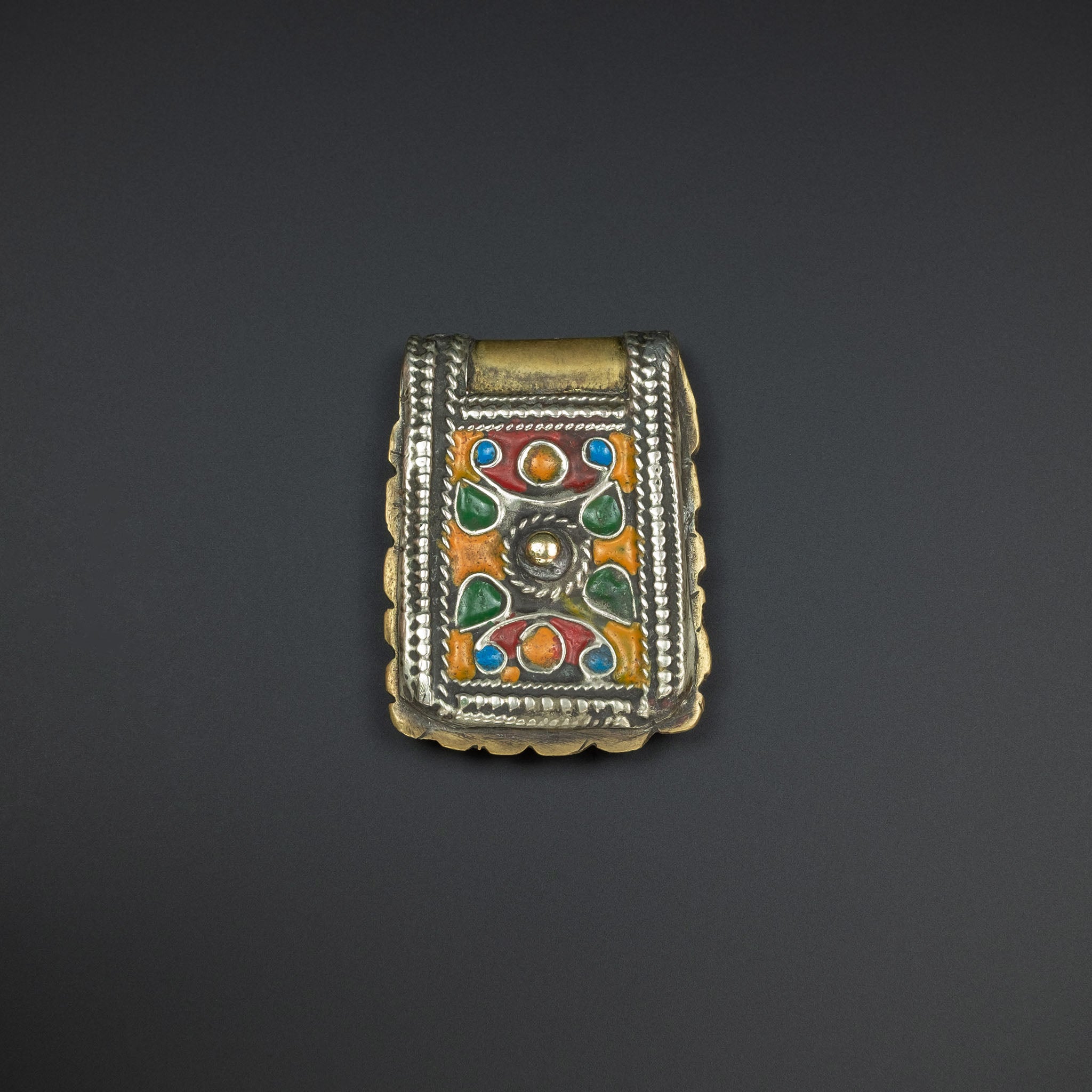 Brass and Enamel Kitab Amulet Pendant, Morocco