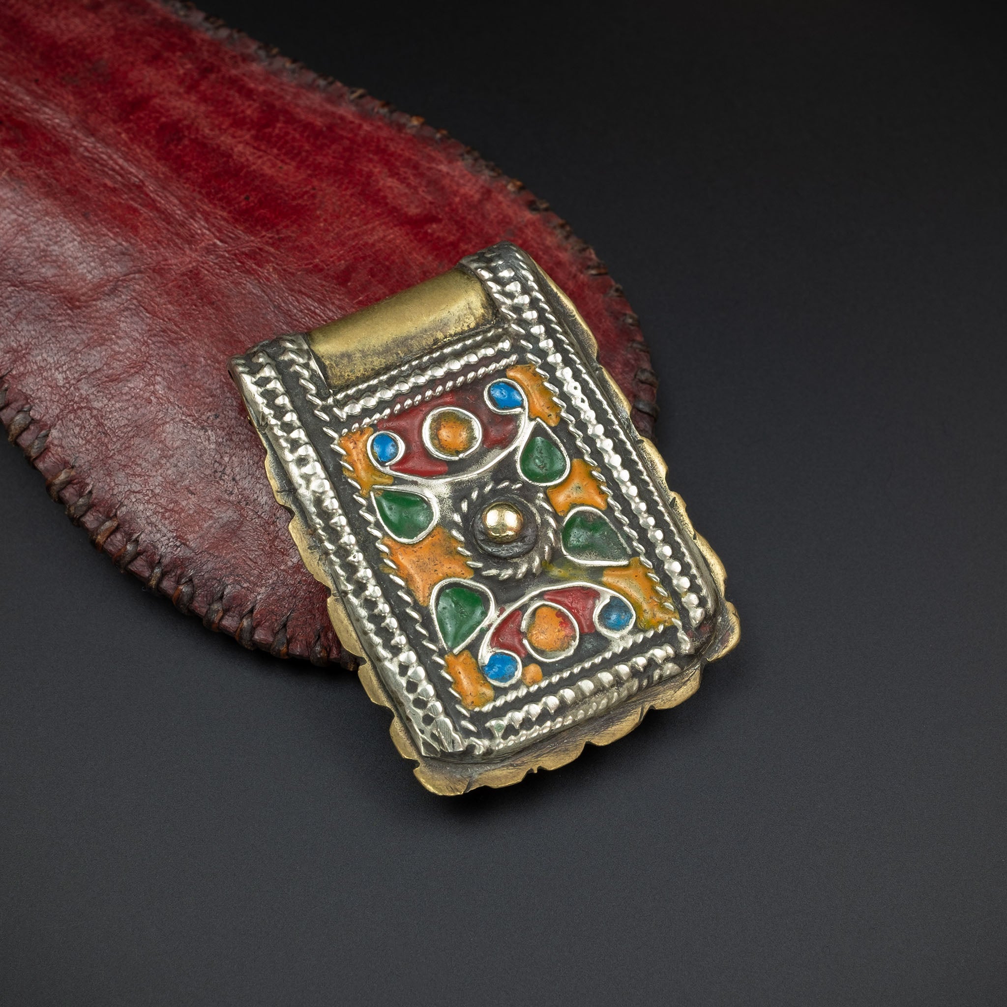 Brass and Enamel Kitab Amulet Pendant, Morocco