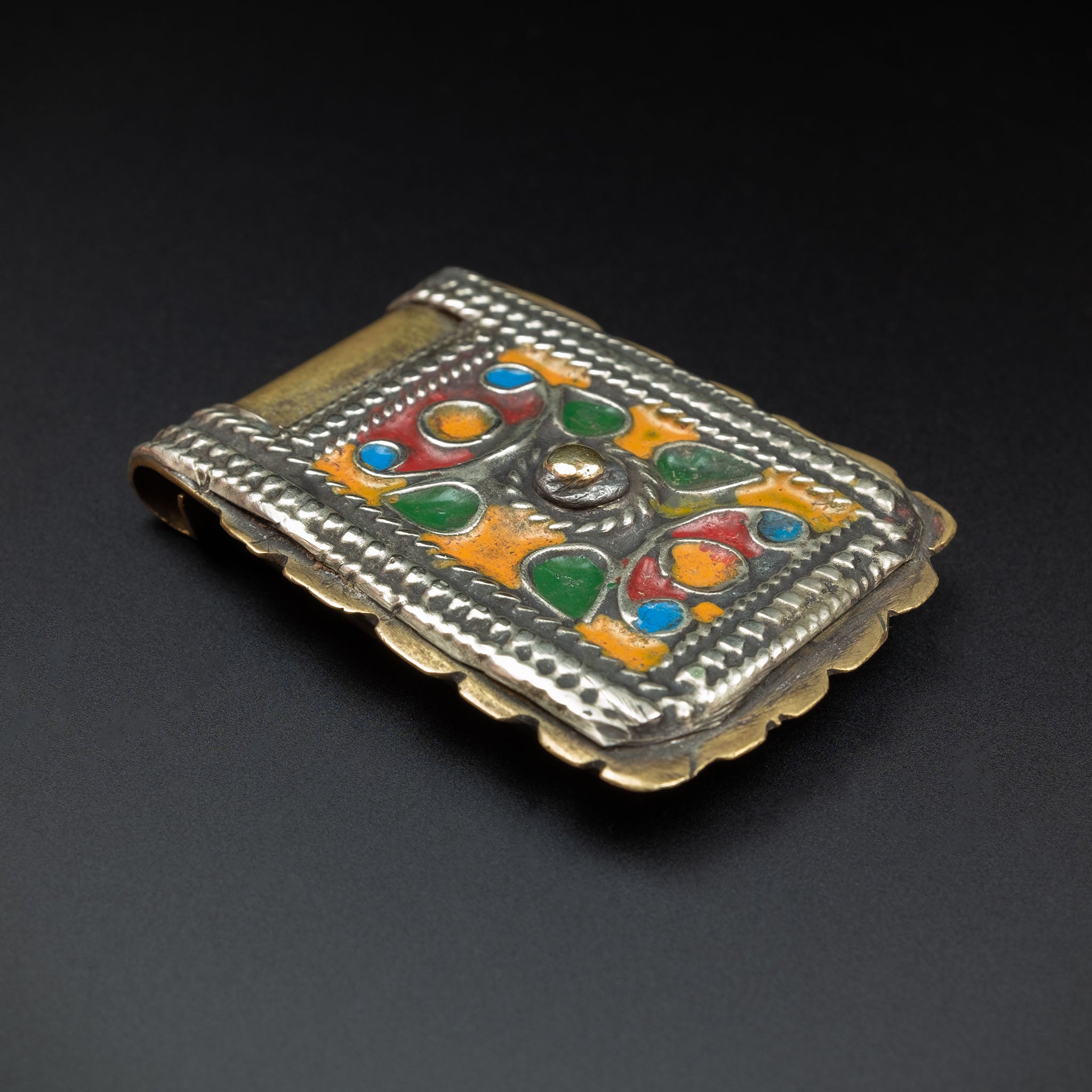 Brass and Enamel Kitab Amulet Pendant, Morocco