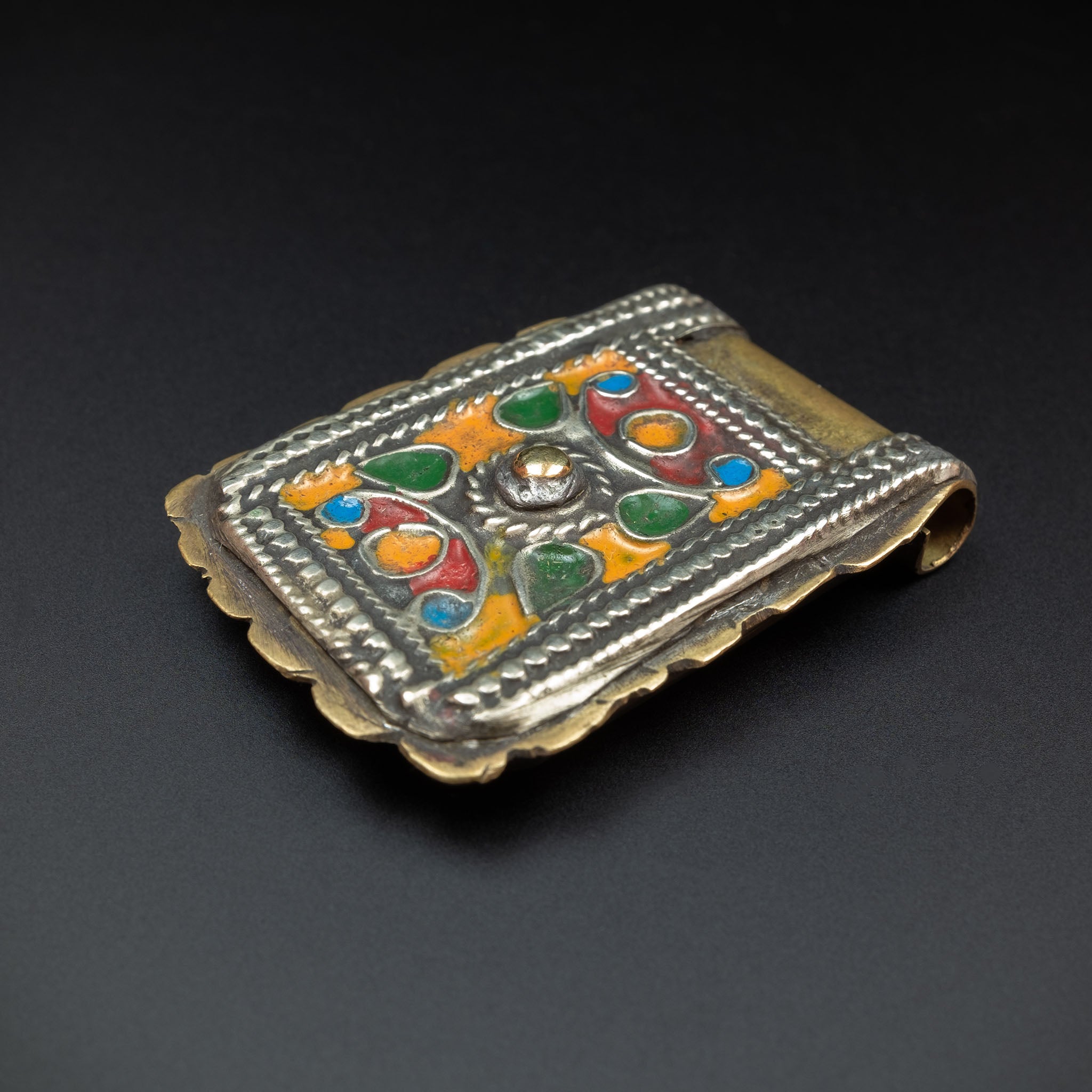 Brass and Enamel Kitab Amulet Pendant, Morocco