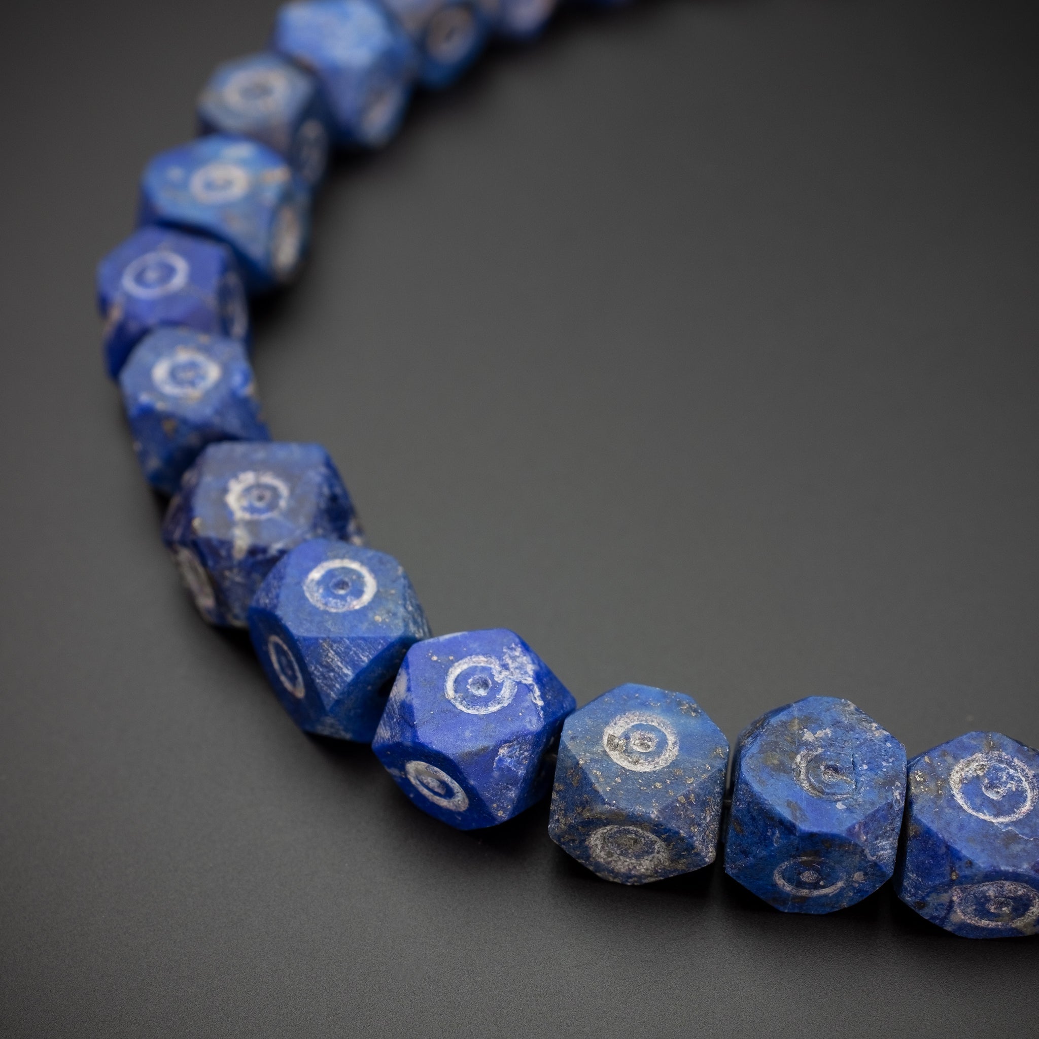 Strand of 31 Faceted Lapis Lazuli Hex Beads, Afghanistan