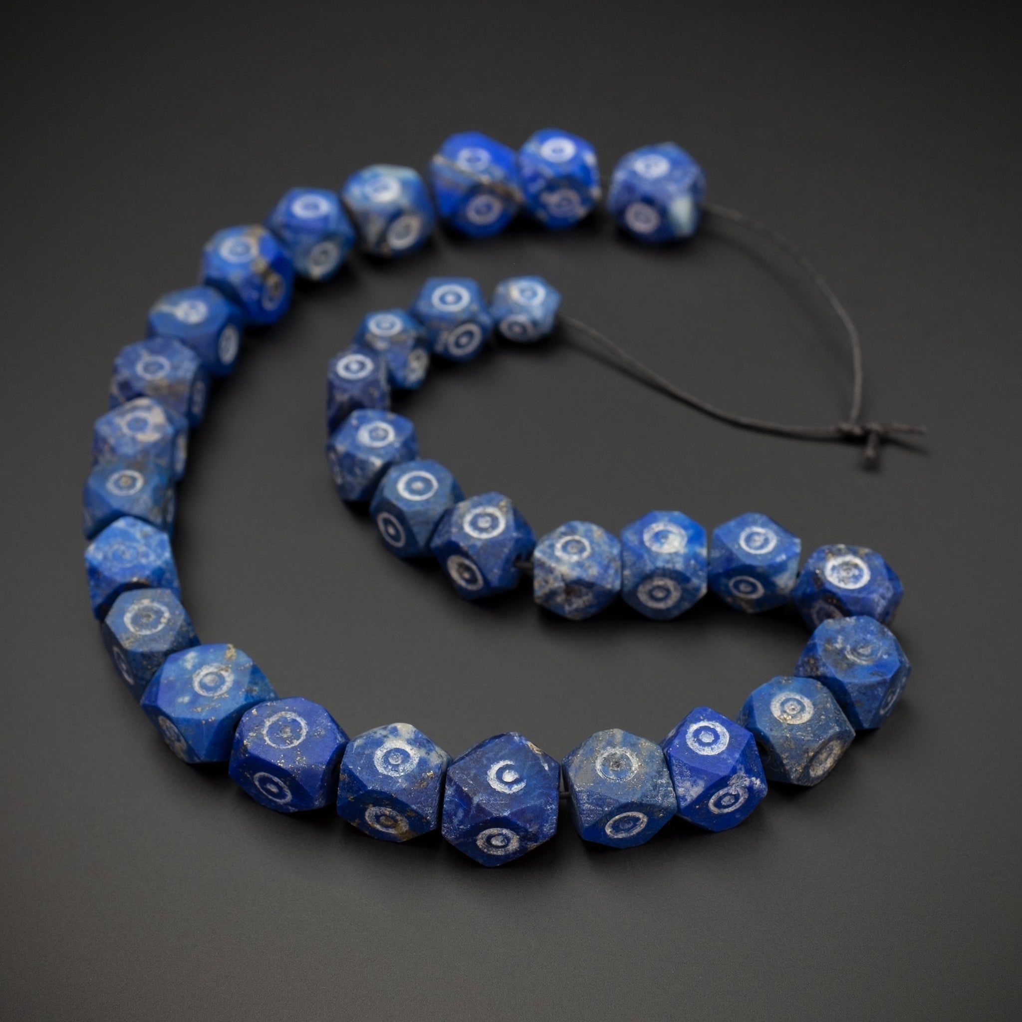 Strand of 31 Faceted Lapis Lazuli Hex Beads, Afghanistan