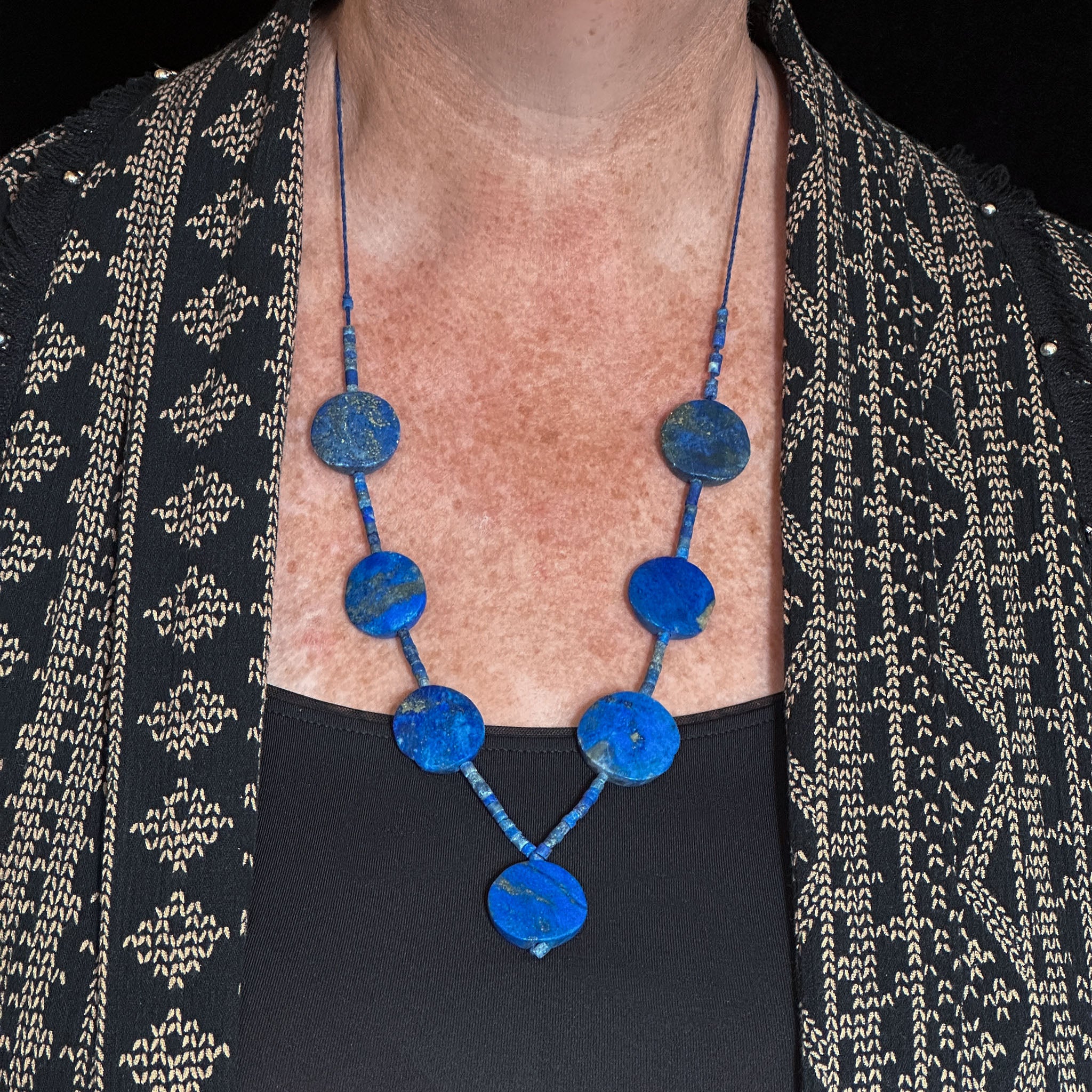 Lapis Lazuli Disc Necklace Afghanistan Vintage Ethnic Jewellery C