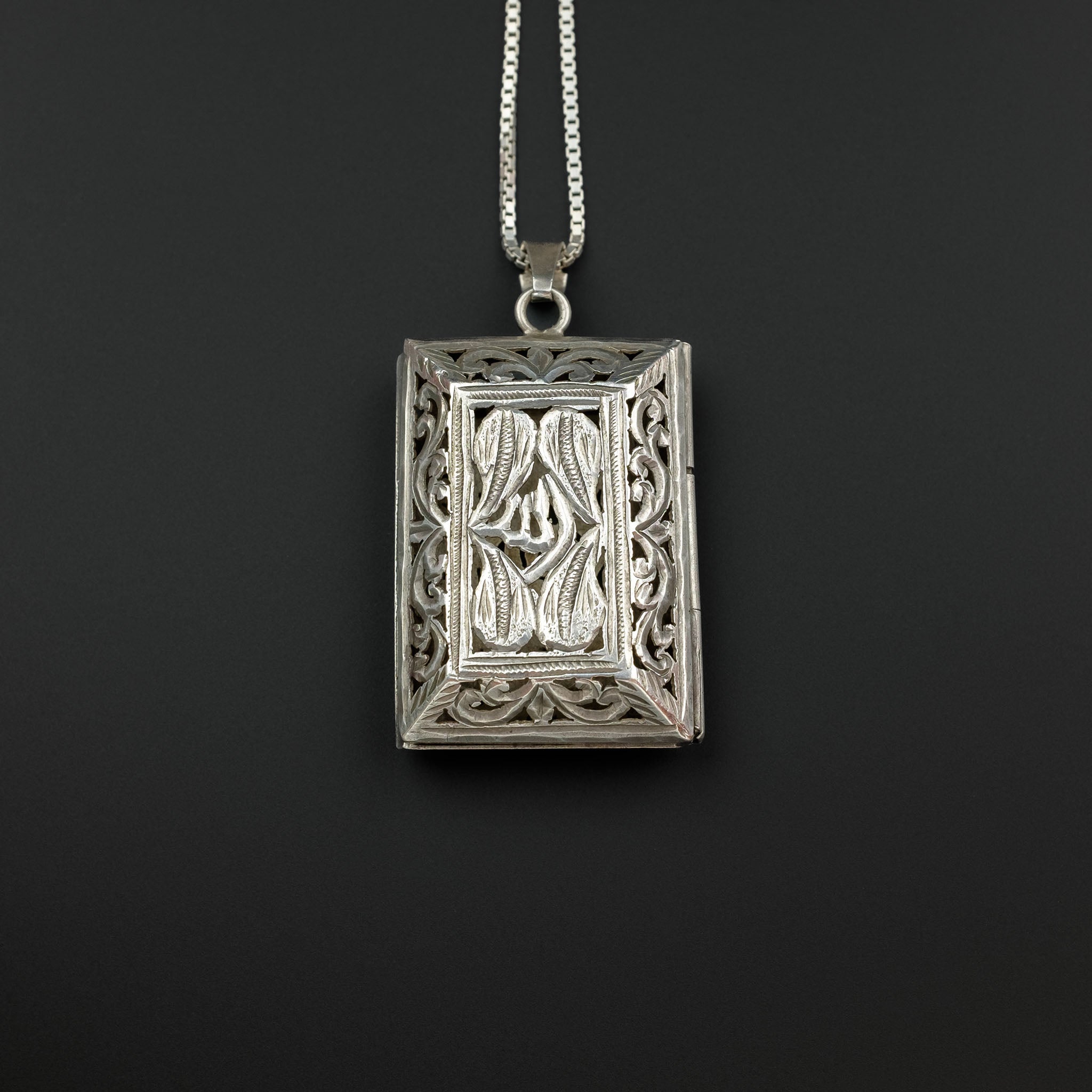 Vintage Silver Locket Pendant & Chain, Morocco