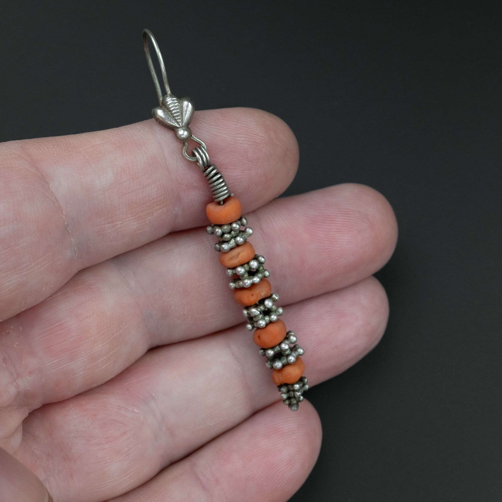 Vintage Uzbek Silver & Coral Earrings, Central Asia