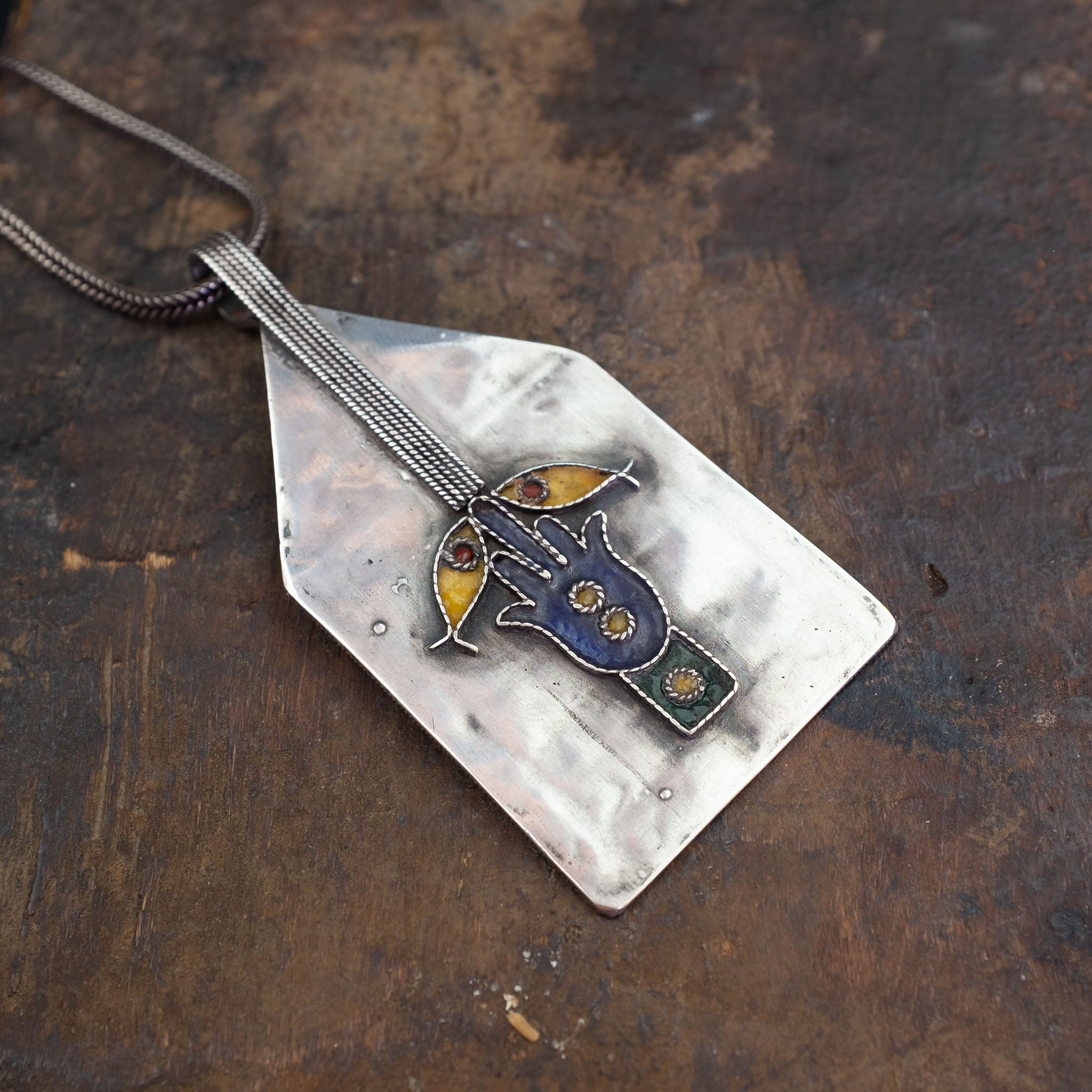Vintage Silver Tunisian Louha Pendant & Chain