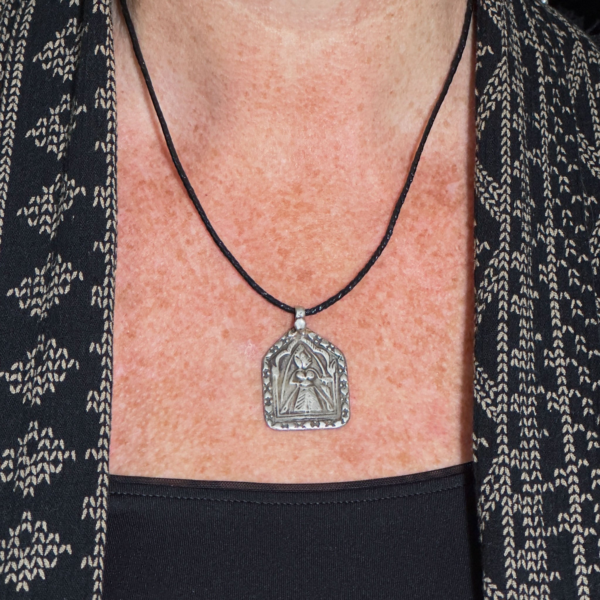 Old Hindu Silver Plaque 'Patri' Amulet Pendant, Rajasthan, India