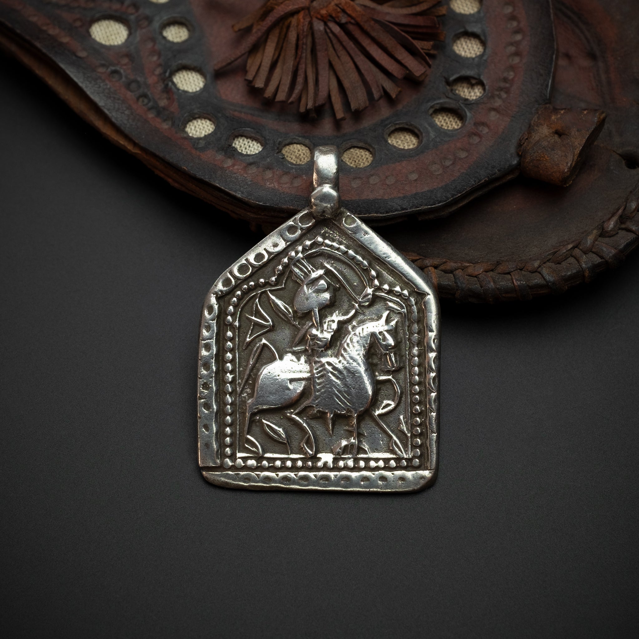 Old Hindu Silver Plaque 'Patri' Amulet Pendant, Rajasthan, India