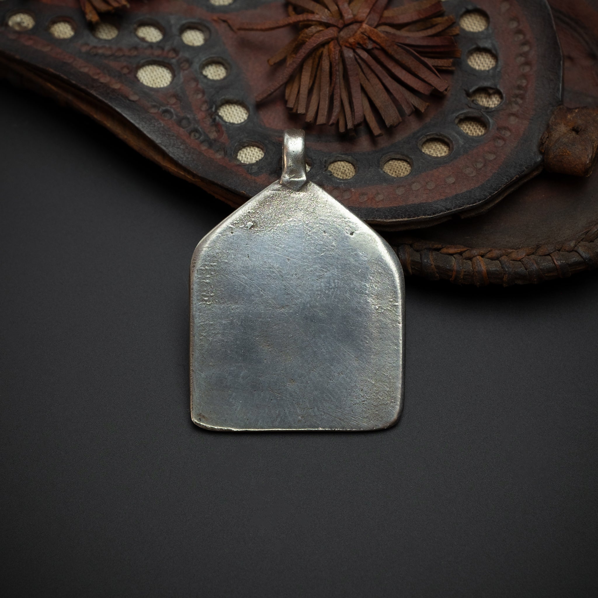 Old Hindu Silver Plaque 'Patri' Amulet Pendant, Rajasthan, India