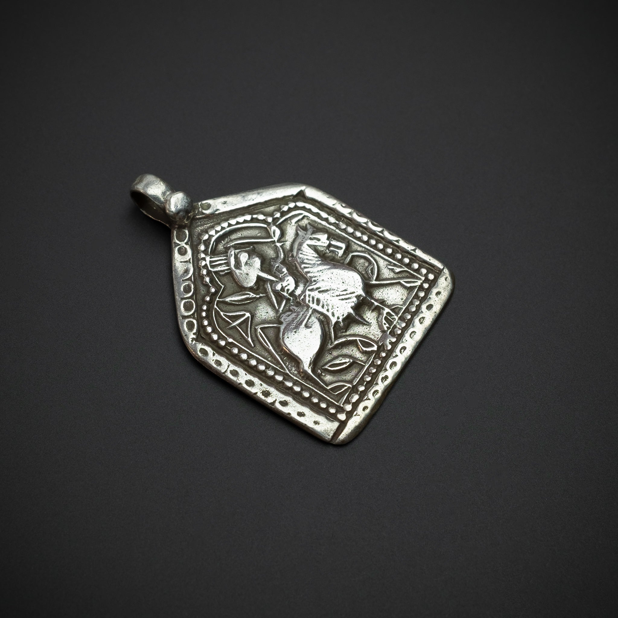 Old Hindu Silver Plaque 'Patri' Amulet Pendant, Rajasthan, India