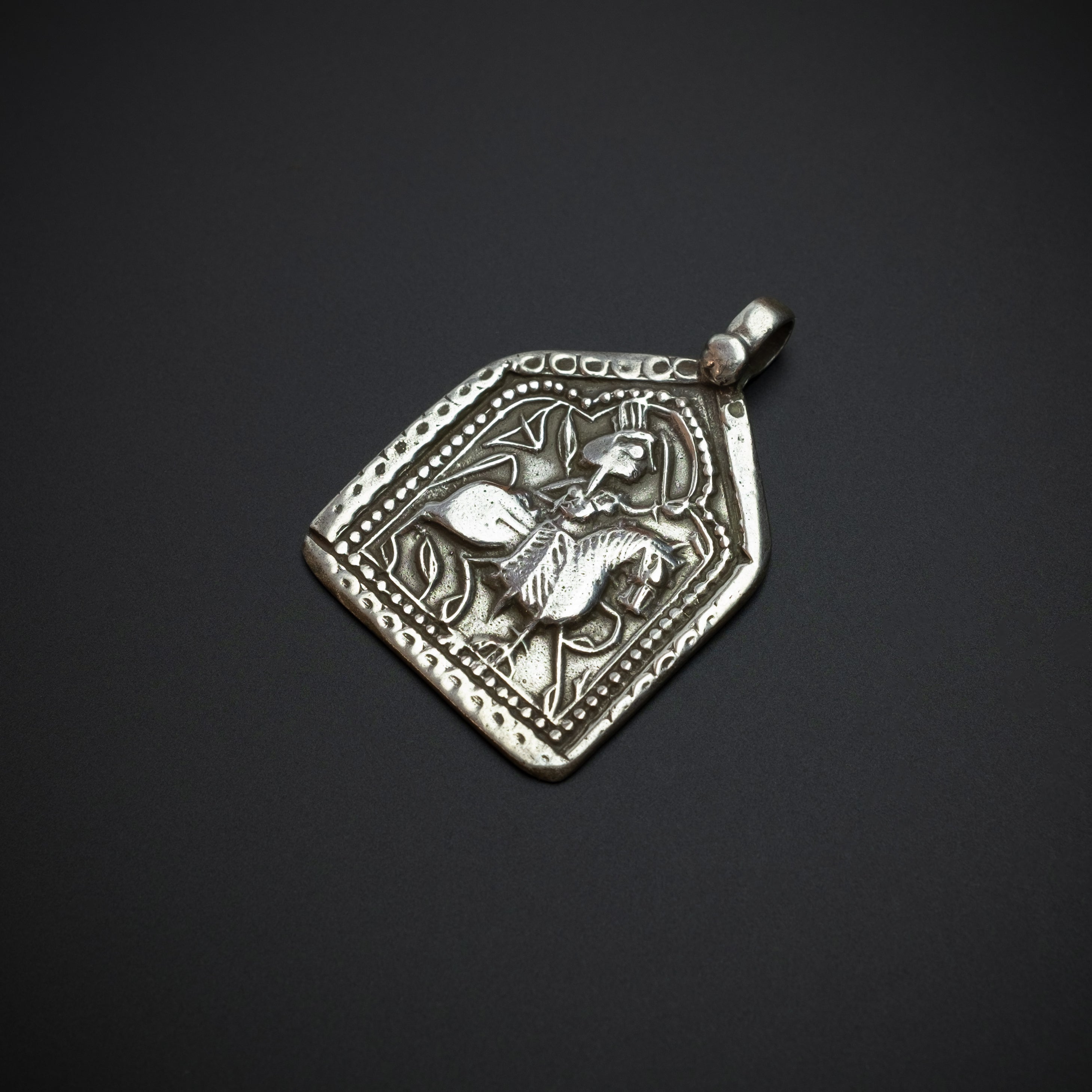 Old Hindu Silver Plaque 'Patri' Amulet Pendant, Rajasthan, India