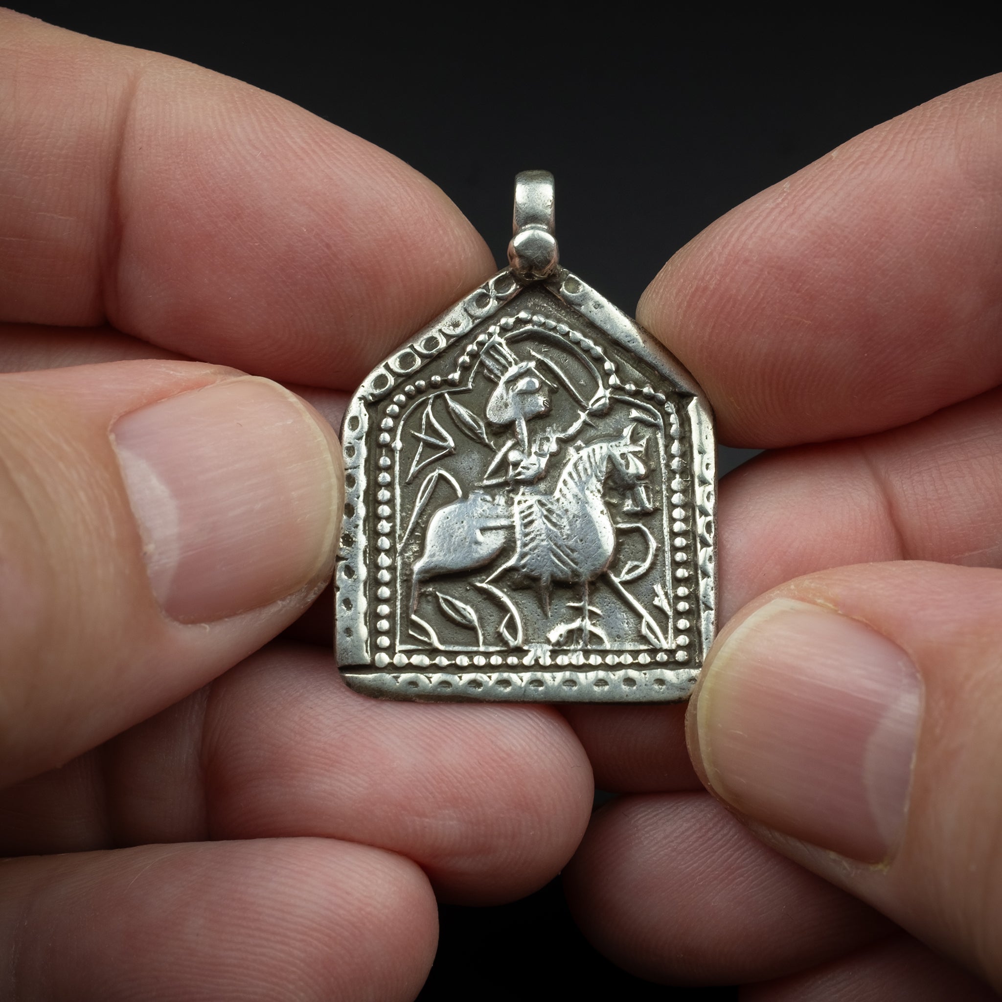 Old Hindu Silver Plaque 'Patri' Amulet Pendant, Rajasthan, India