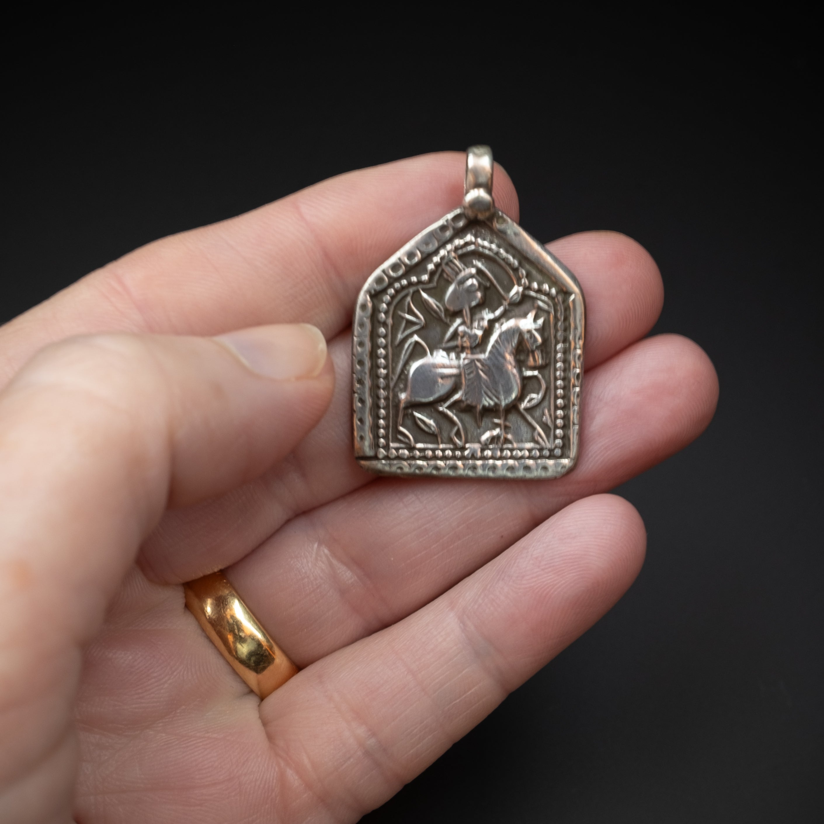 Old Hindu Silver Plaque 'Patri' Amulet Pendant, Rajasthan, India