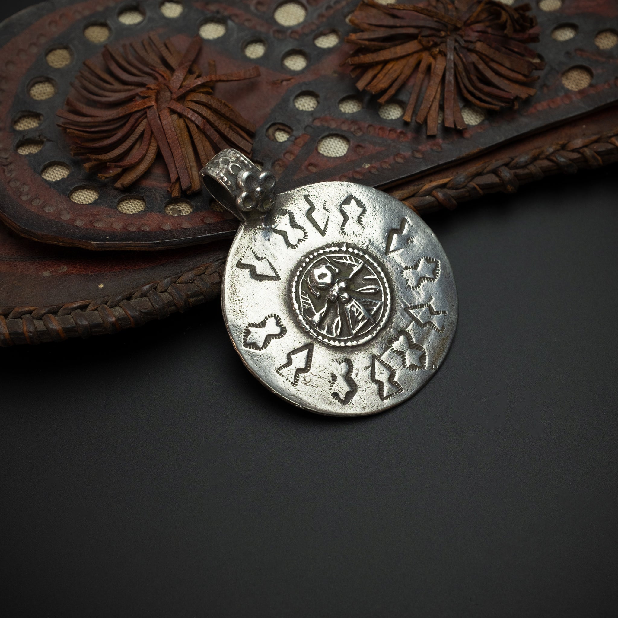 Old Hindu Silver Plaque 'Patri' Amulet Pendant, Rajasthan, India