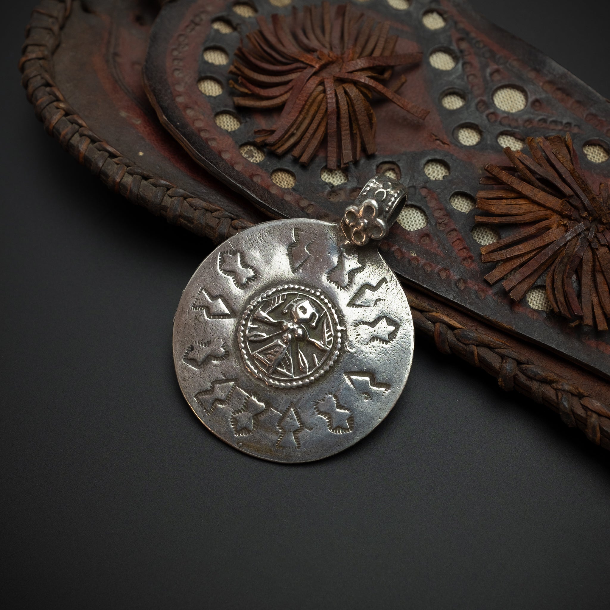 Old Hindu Silver Plaque 'Patri' Amulet Pendant, Rajasthan, India