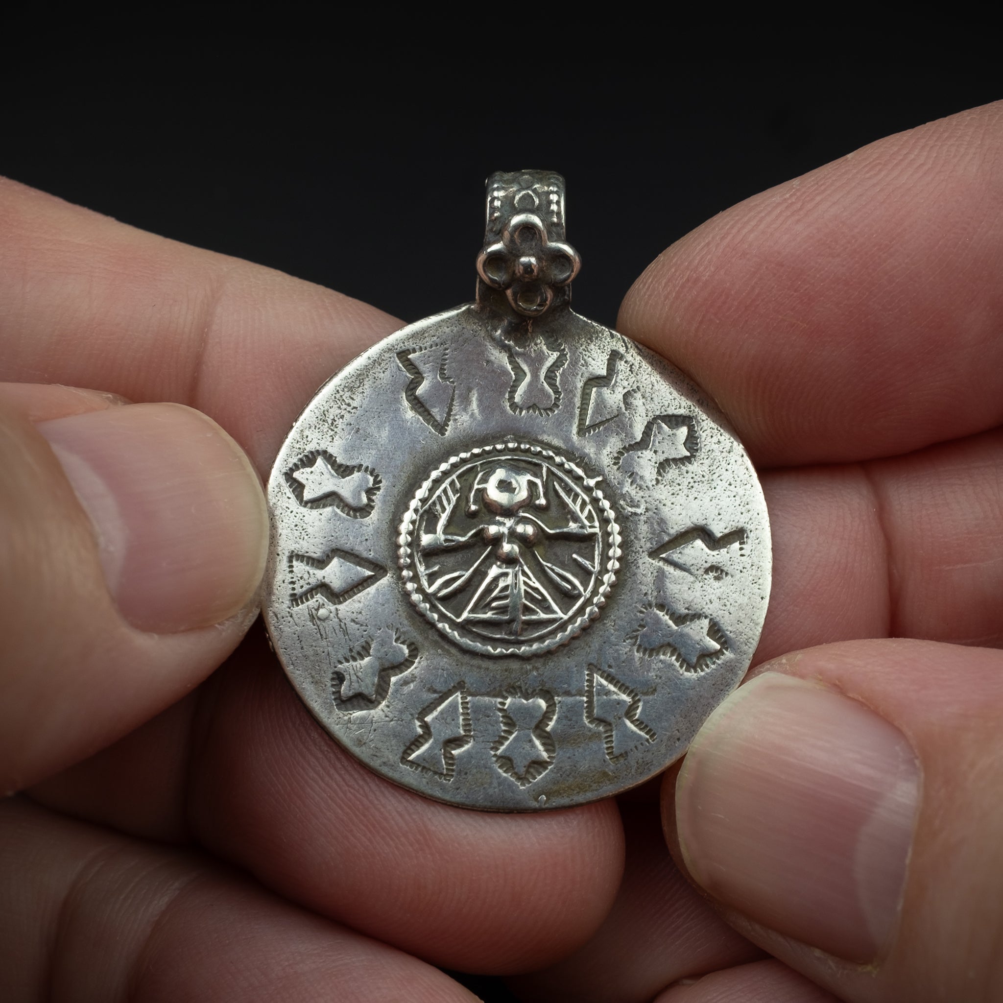 Old Hindu Silver Plaque 'Patri' Amulet Pendant, Rajasthan, India